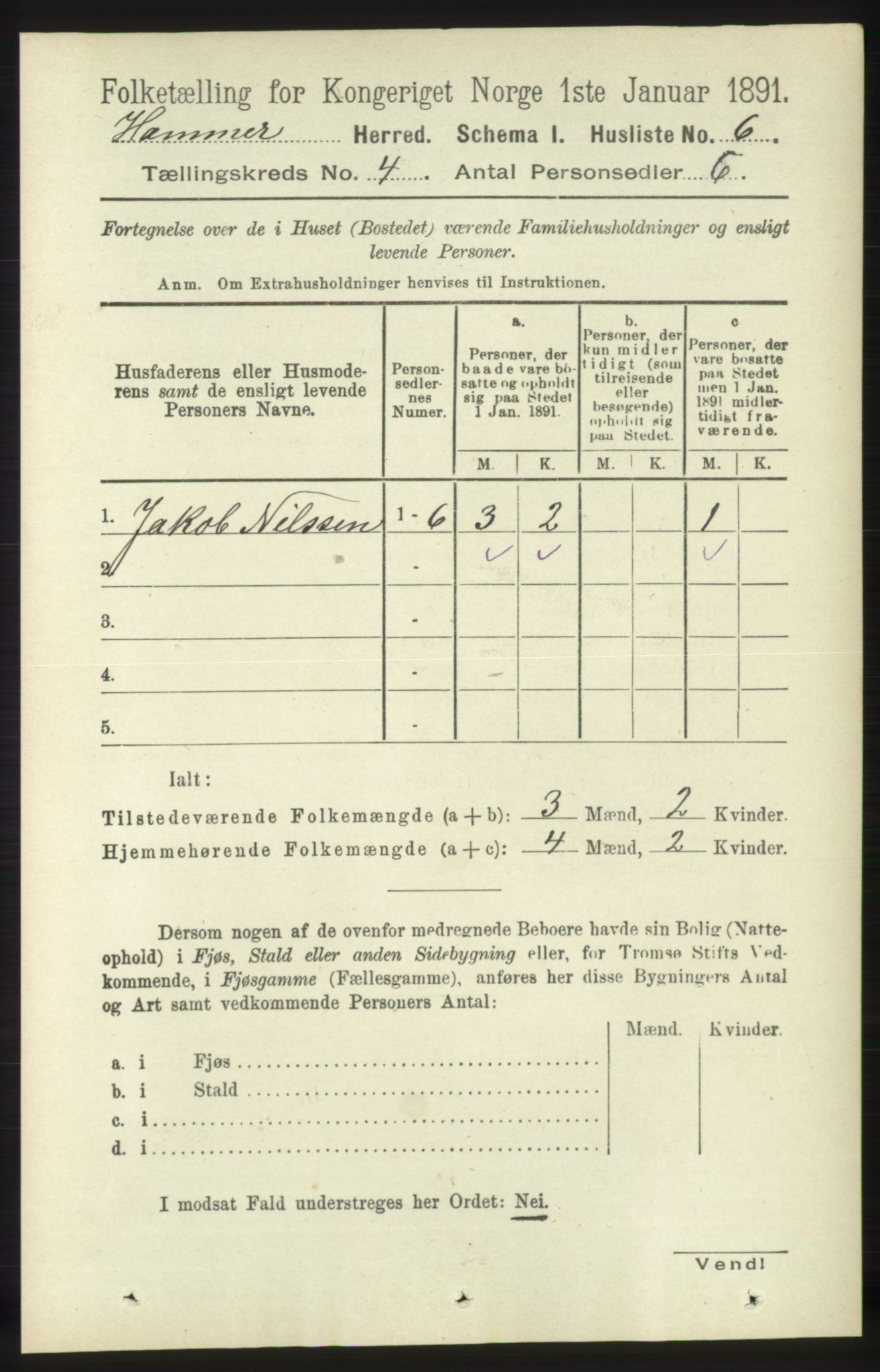 RA, 1891 census for 1254 Hamre, 1891, p. 897