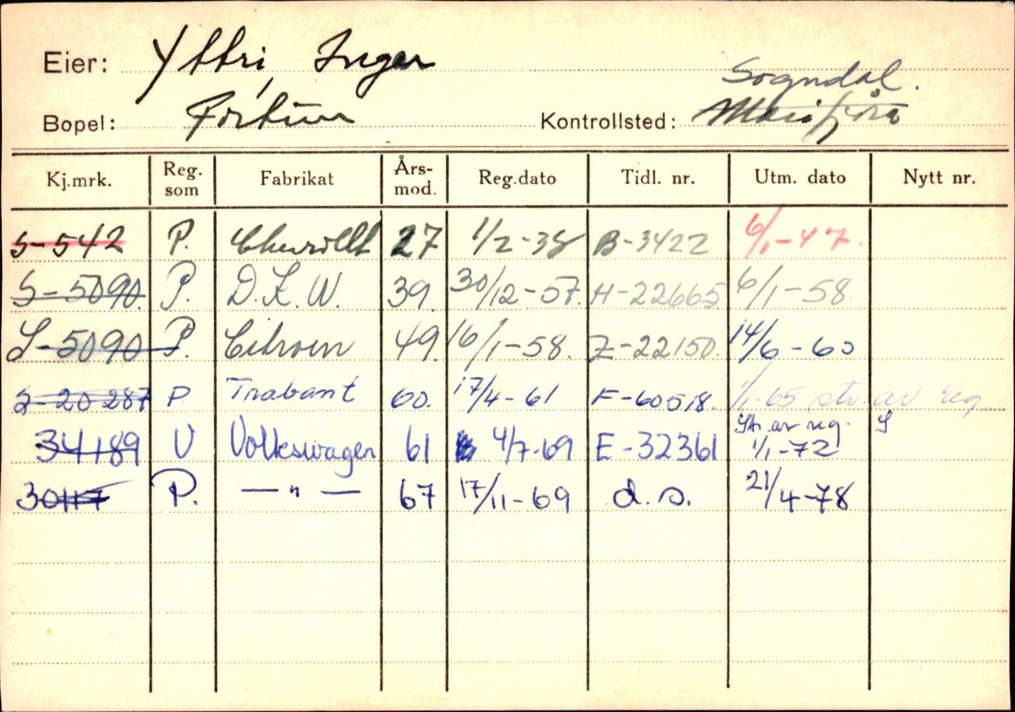 Statens vegvesen, Sogn og Fjordane vegkontor, AV/SAB-A-5301/4/F/L0125: Eigarregister Sogndal V-Å. Aurland A-Å. Fjaler A-N, 1945-1975, p. 190