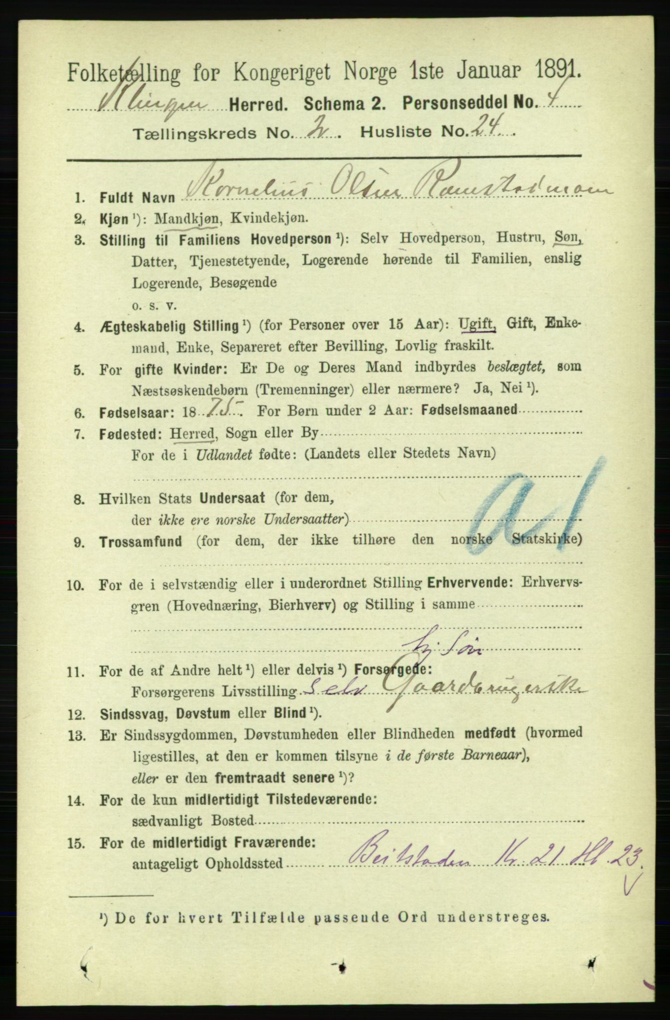 RA, 1891 census for 1746 Klinga, 1891, p. 637