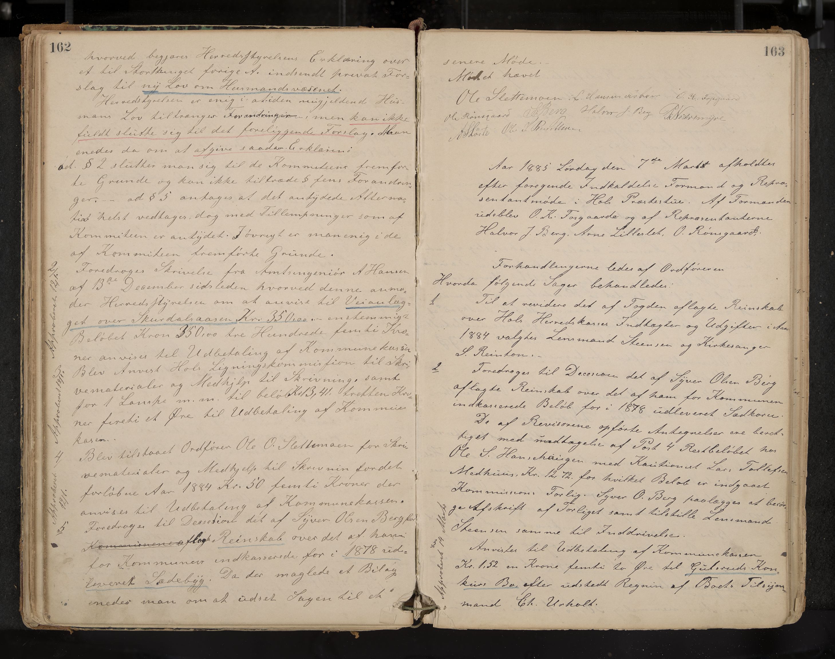 Hol formannskap og sentraladministrasjon, IKAK/0620021-1/A/L0001: Møtebok, 1877-1893, p. 162-163