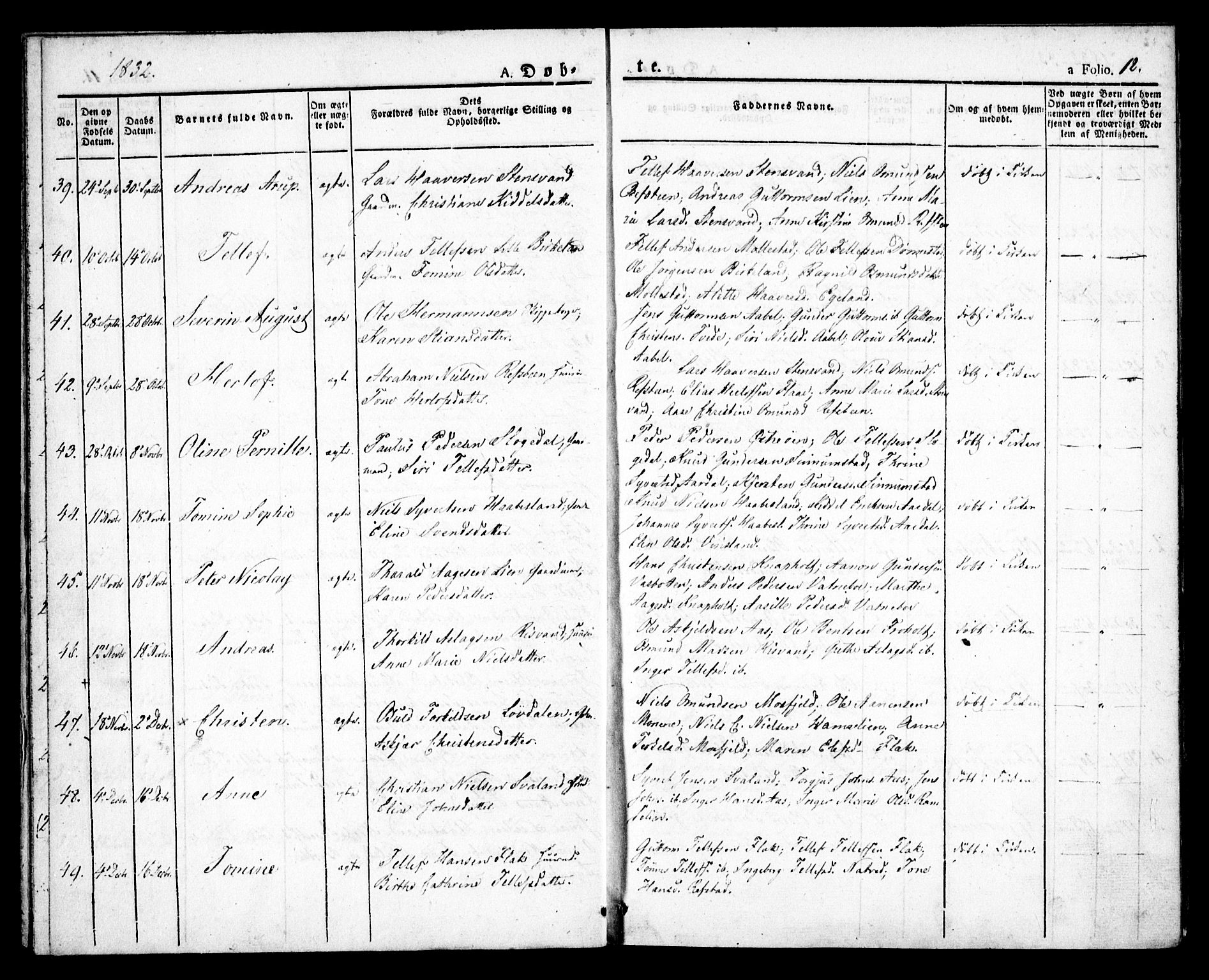 Birkenes sokneprestkontor, AV/SAK-1111-0004/F/Fa/L0001: Parish register (official) no. A 1, 1829-1849, p. 12