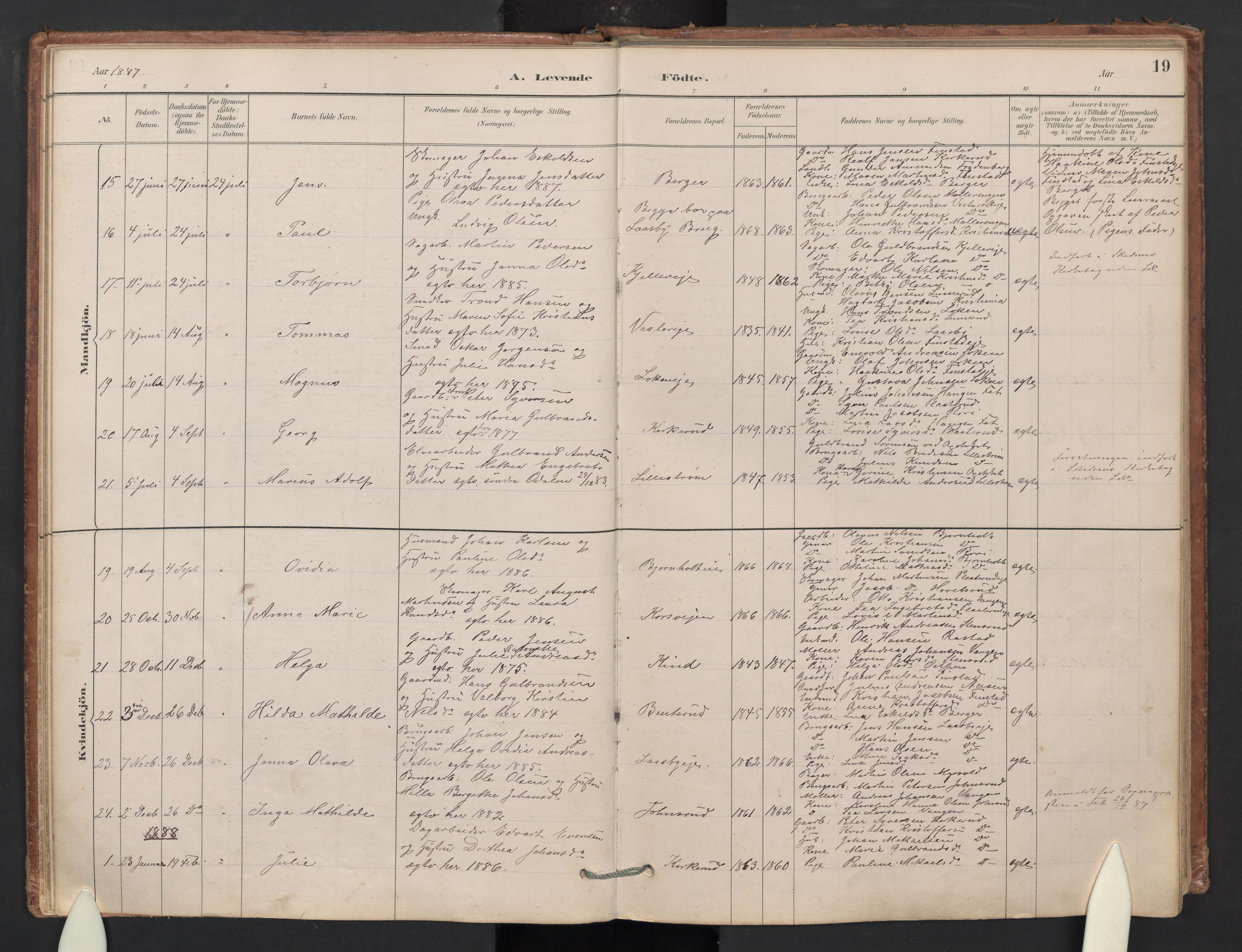 Skedsmo prestekontor Kirkebøker, SAO/A-10033a/G/Gb/L0001: Parish register (copy) no. II 1, 1883-1903, p. 19