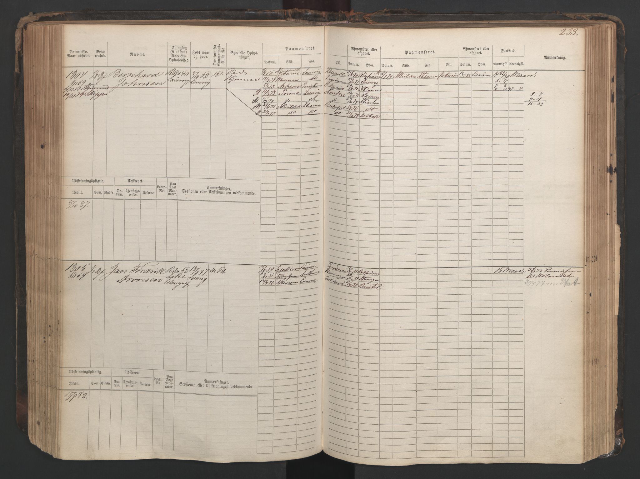 Larvik innrulleringskontor, AV/SAKO-A-787/F/Fc/L0003: Hovedrulle, 1868, p. 233