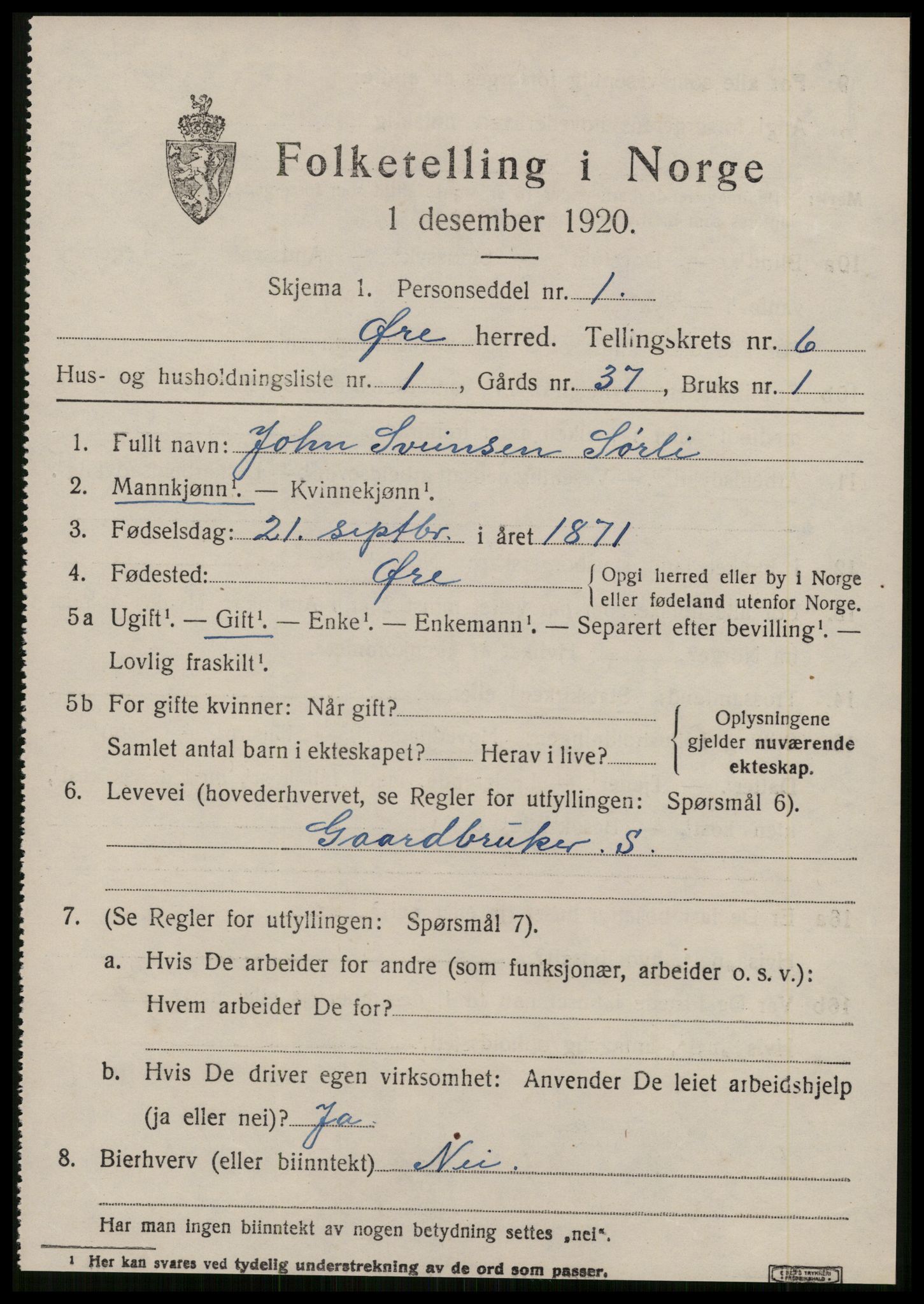 SAT, 1920 census for Øre, 1920, p. 3766