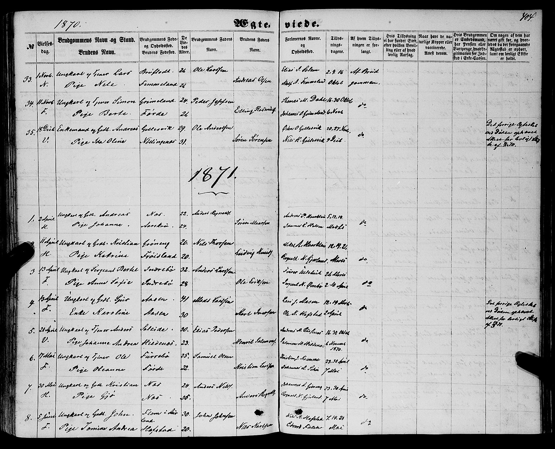 Førde sokneprestembete, SAB/A-79901/H/Haa/Haaa/L0009: Parish register (official) no. A 9, 1861-1877, p. 404