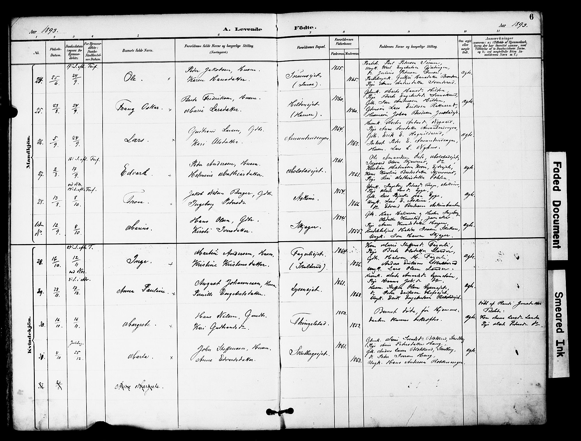 Brandbu prestekontor, SAH/PREST-114/H/Ha/Hab/L0006: Parish register (copy) no. 6, 1893-1902, p. 6