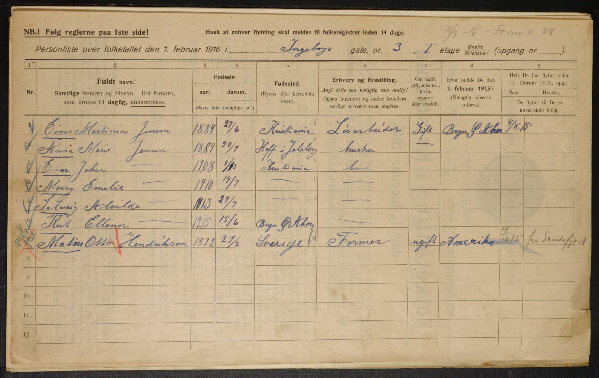 OBA, Municipal Census 1916 for Kristiania, 1916, p. 44678