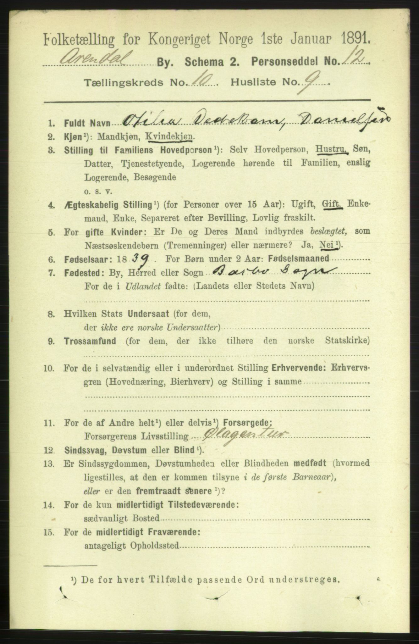 RA, 1891 census for 0903 Arendal, 1891, p. 3803