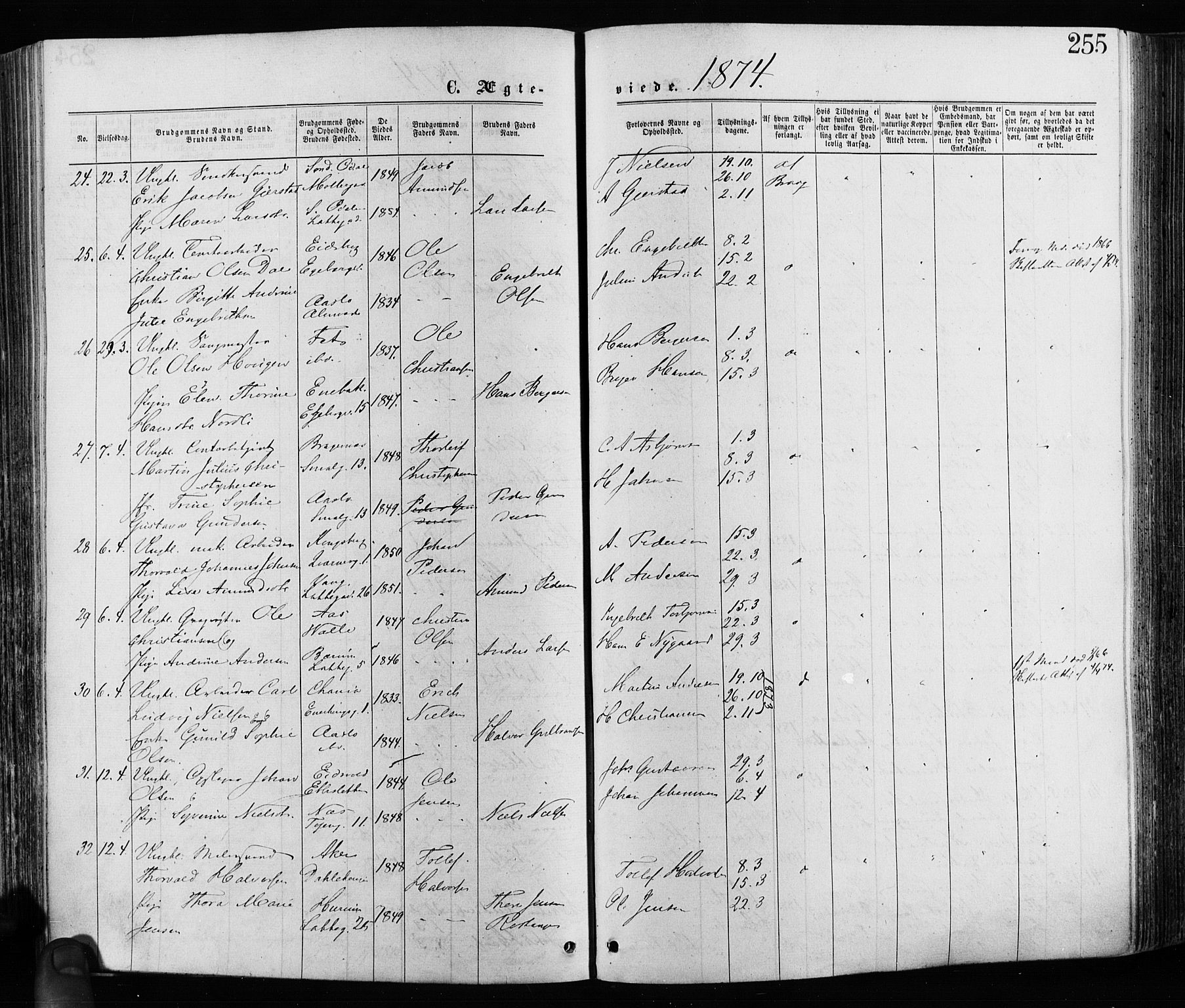 Grønland prestekontor Kirkebøker, AV/SAO-A-10848/F/Fa/L0005: Parish register (official) no. 5, 1869-1880, p. 255