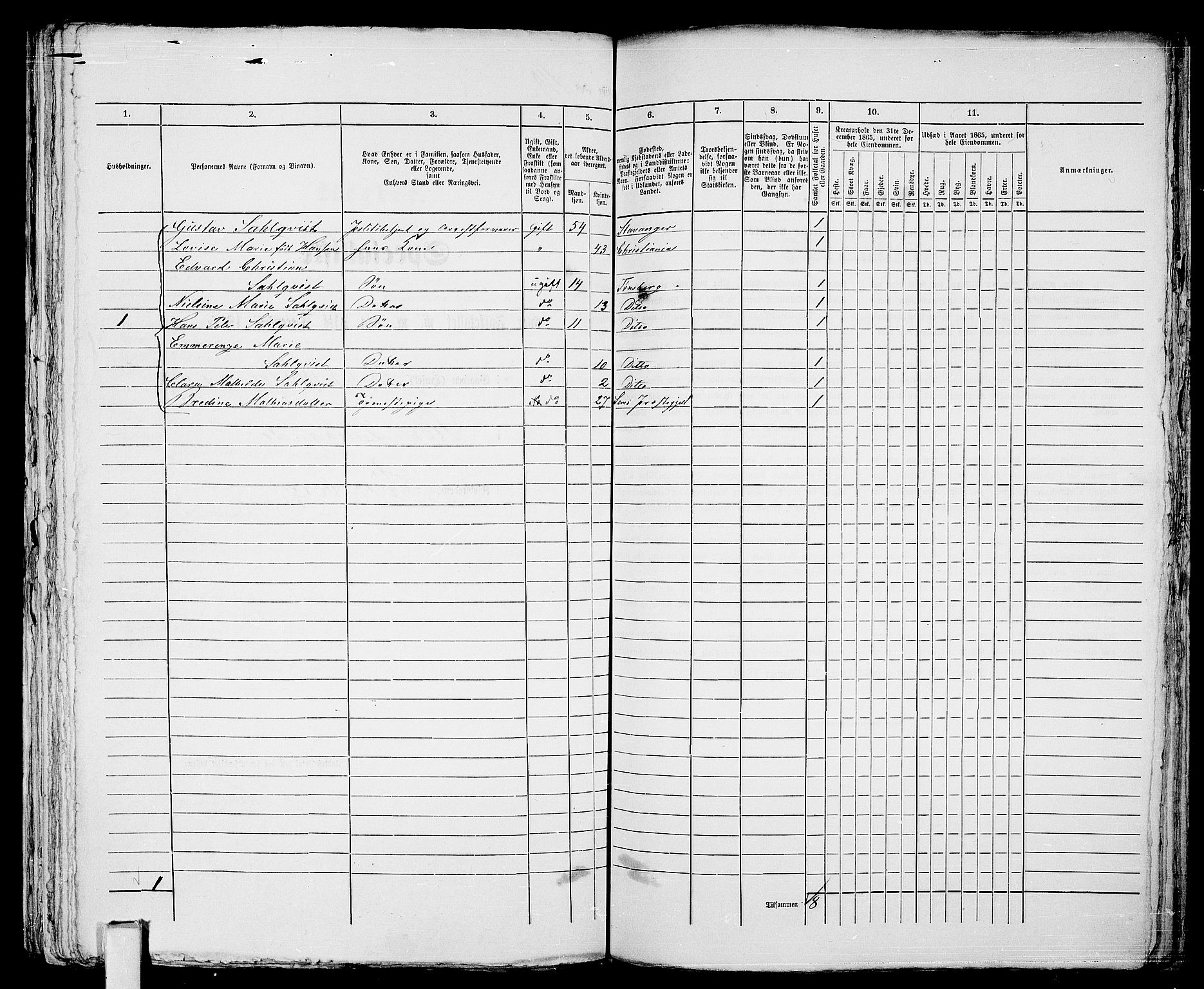 RA, 1865 census for Tønsberg, 1865, p. 261