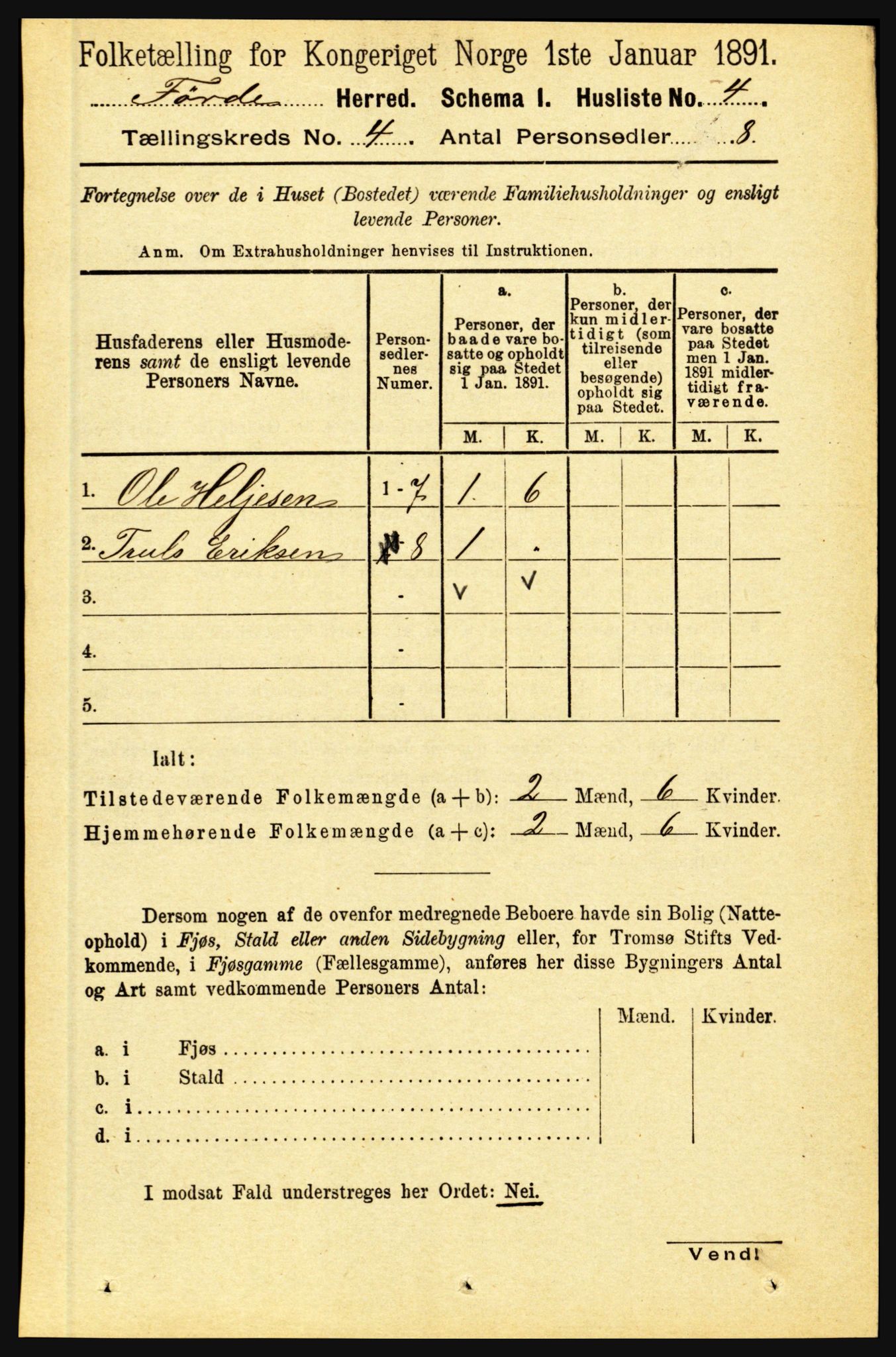 RA, 1891 census for 1432 Førde, 1891, p. 1004