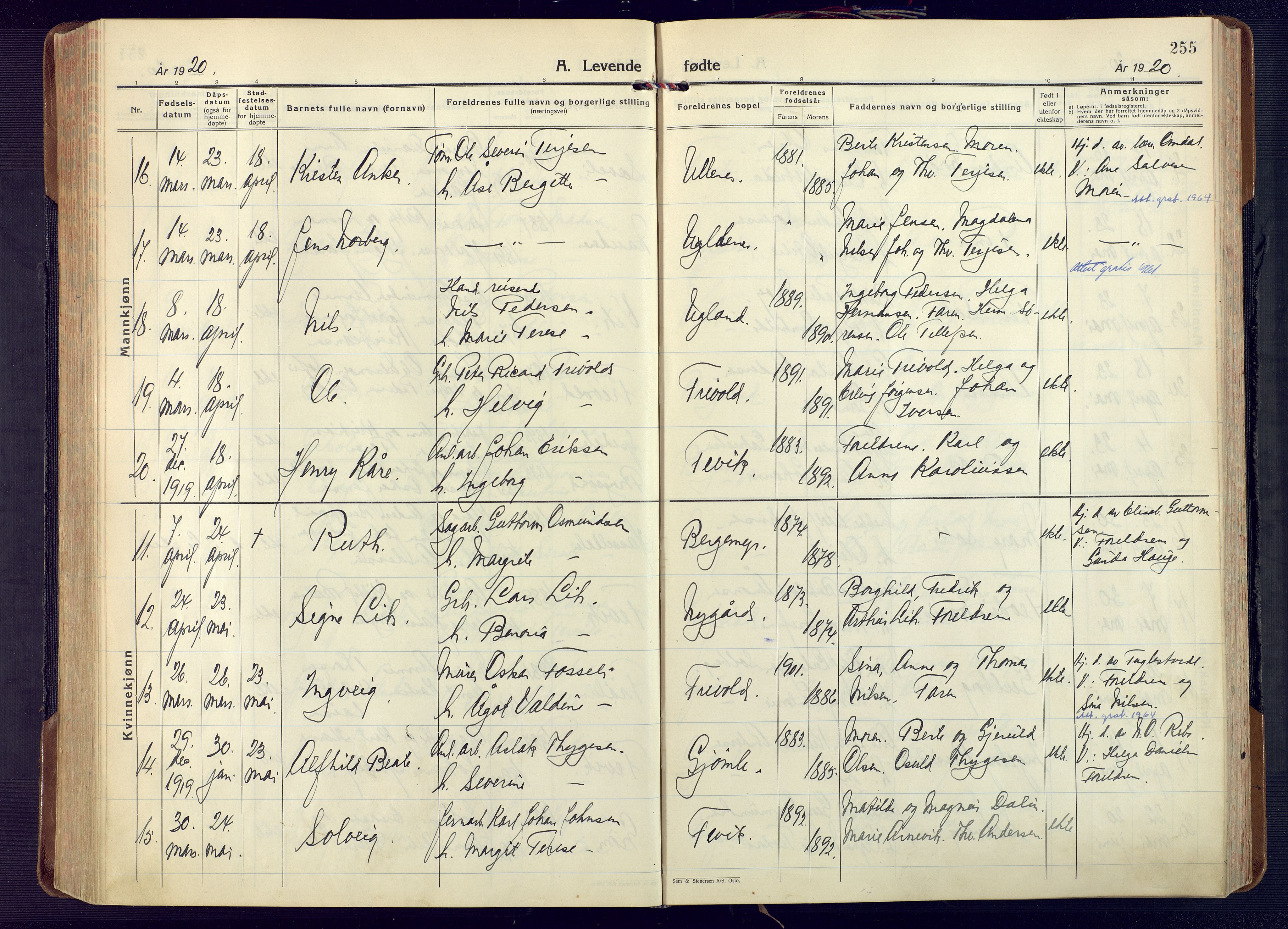 Fjære sokneprestkontor, AV/SAK-1111-0011/F/Fa/L0004: Parish register (official) no. A 4, 1902-1925, p. 255