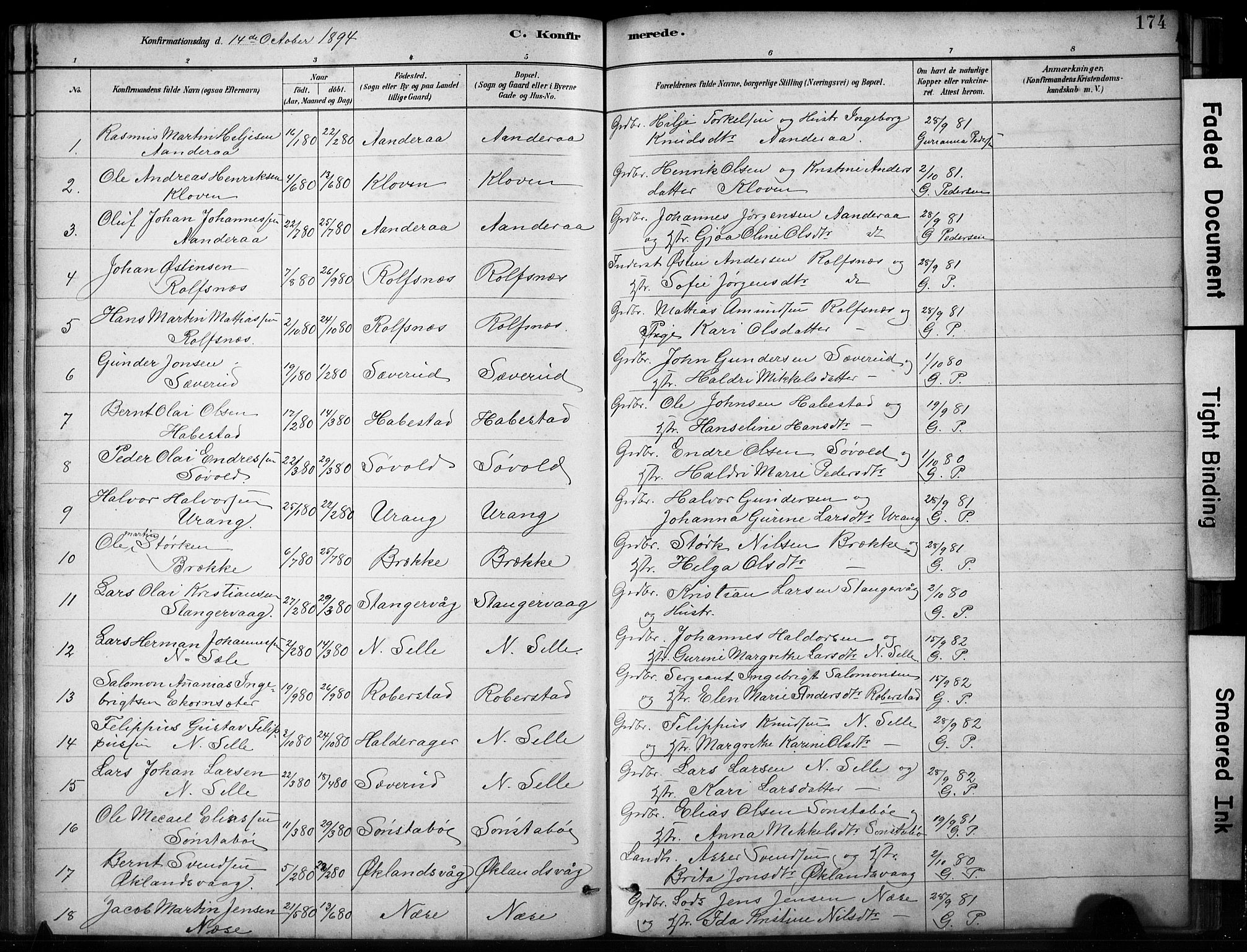 Finnås sokneprestembete, SAB/A-99925/H/Ha/Hab/Habb/L0003: Parish register (copy) no. B 3, 1882-1897, p. 174