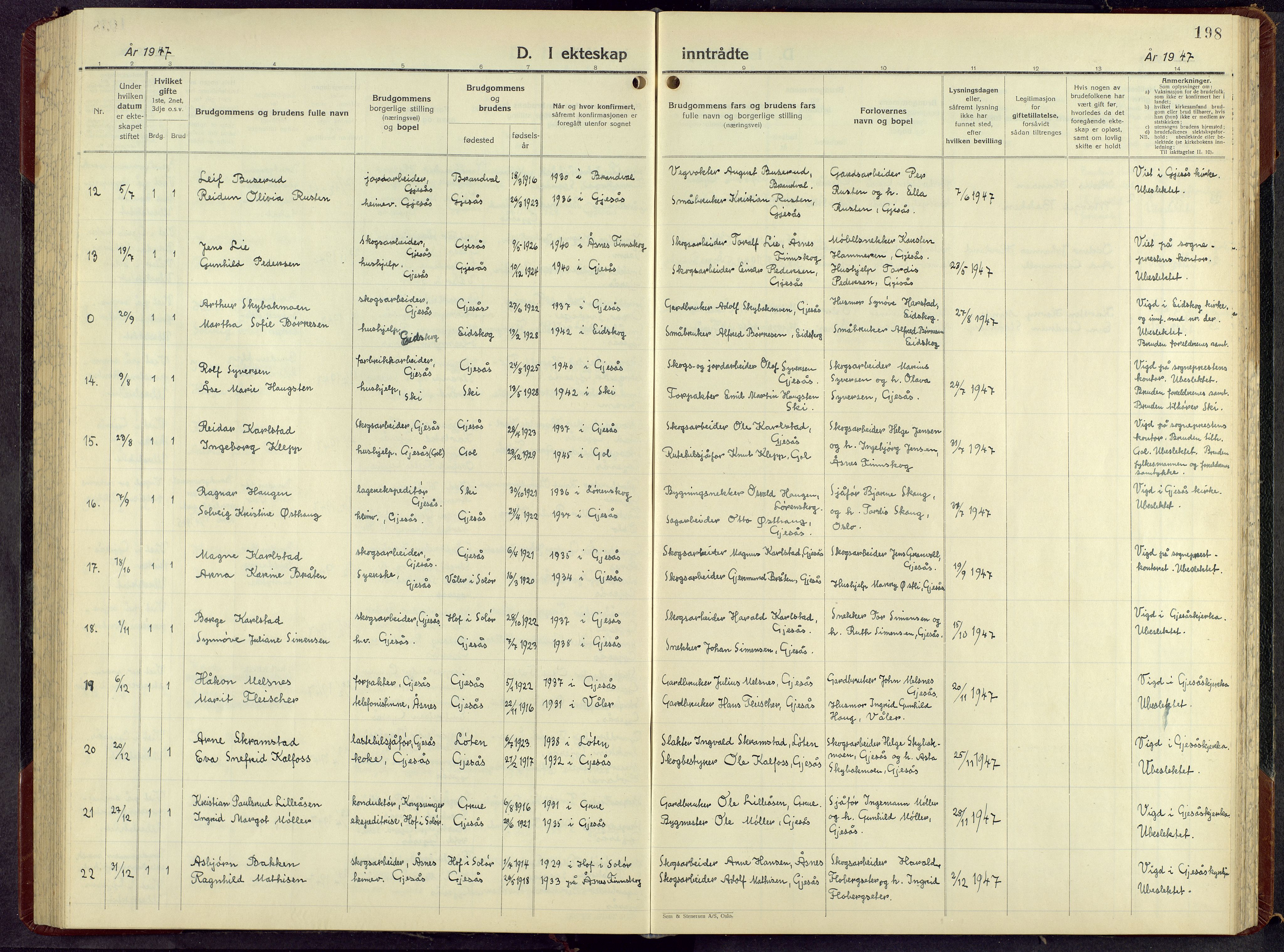 Åsnes prestekontor, AV/SAH-PREST-042/H/Ha/Hab/L0013: Parish register (copy) no. 13, 1943-1966, p. 198