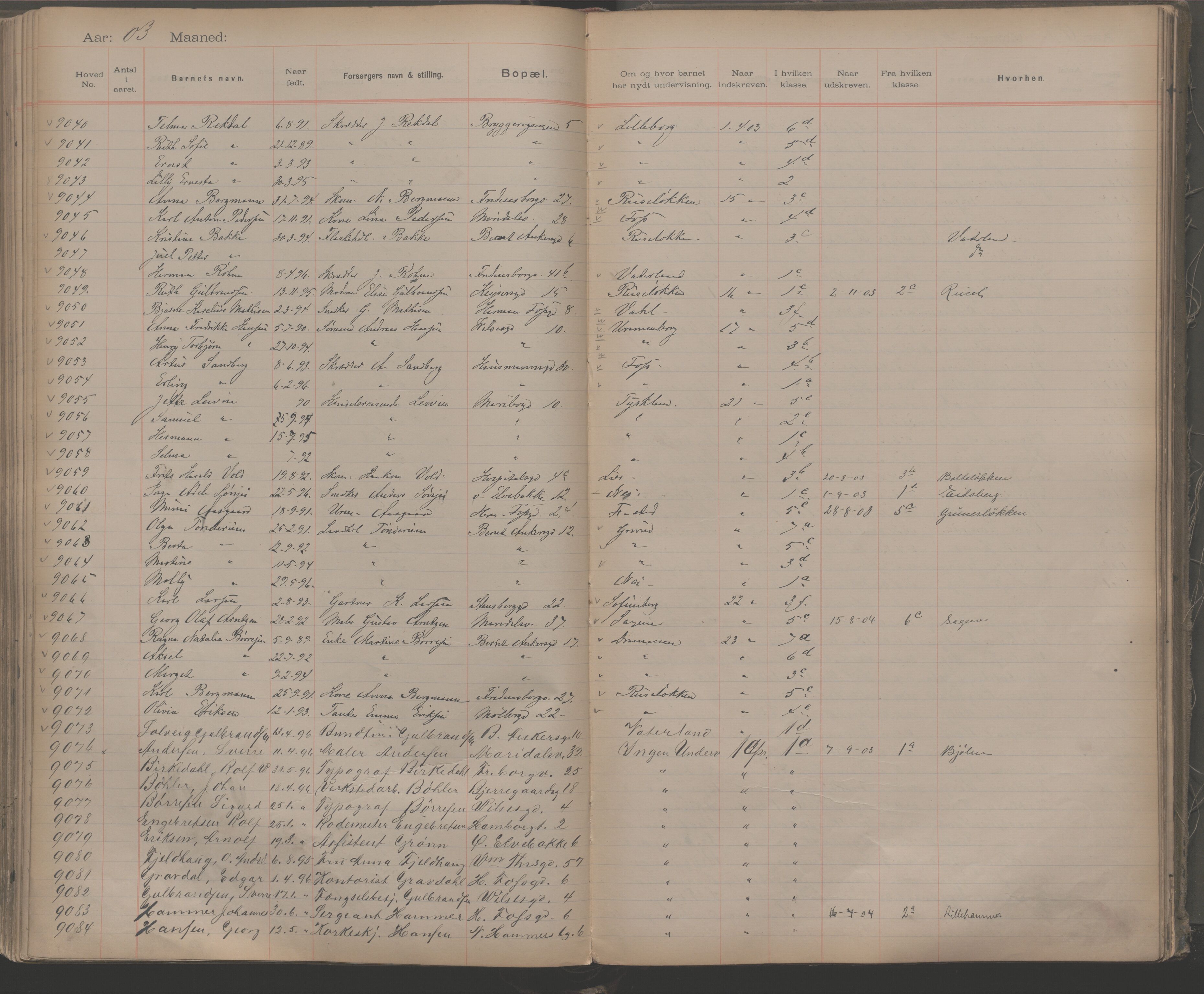 Møllergata skole, OBA/A-20129/F/Fa/L0001: Ut-/innskrivningsprotokoll, 1889-1907, p. 207