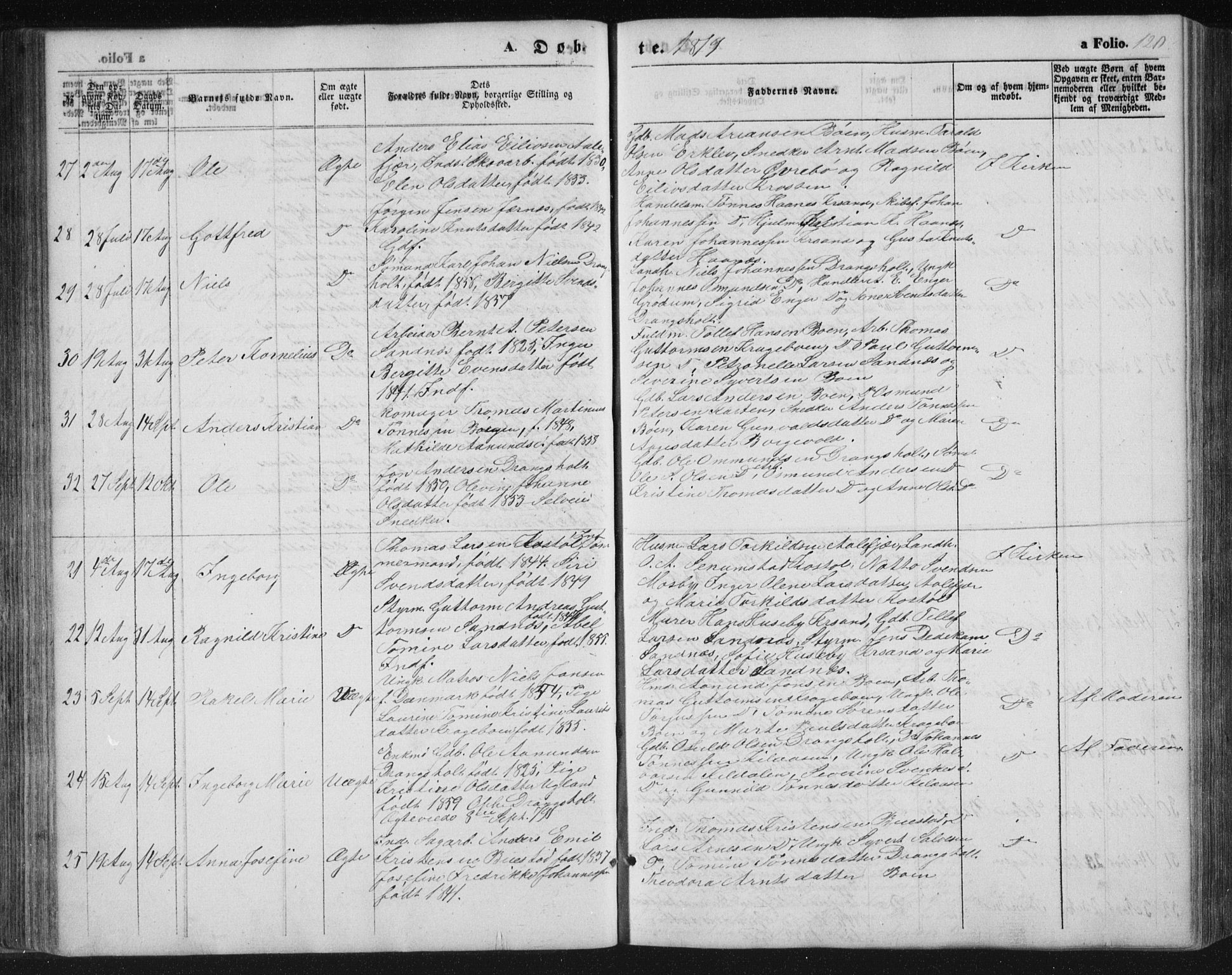 Tveit sokneprestkontor, AV/SAK-1111-0043/F/Fb/L0003: Parish register (copy) no. B 3, 1854-1886, p. 120