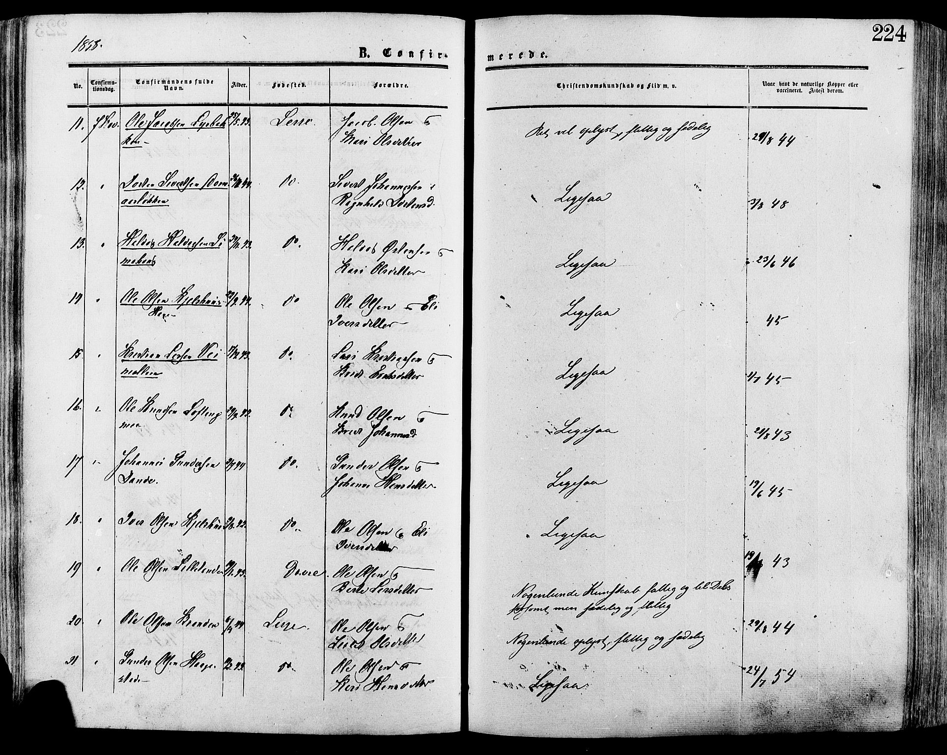 Lesja prestekontor, SAH/PREST-068/H/Ha/Haa/L0008: Parish register (official) no. 8, 1854-1880, p. 224