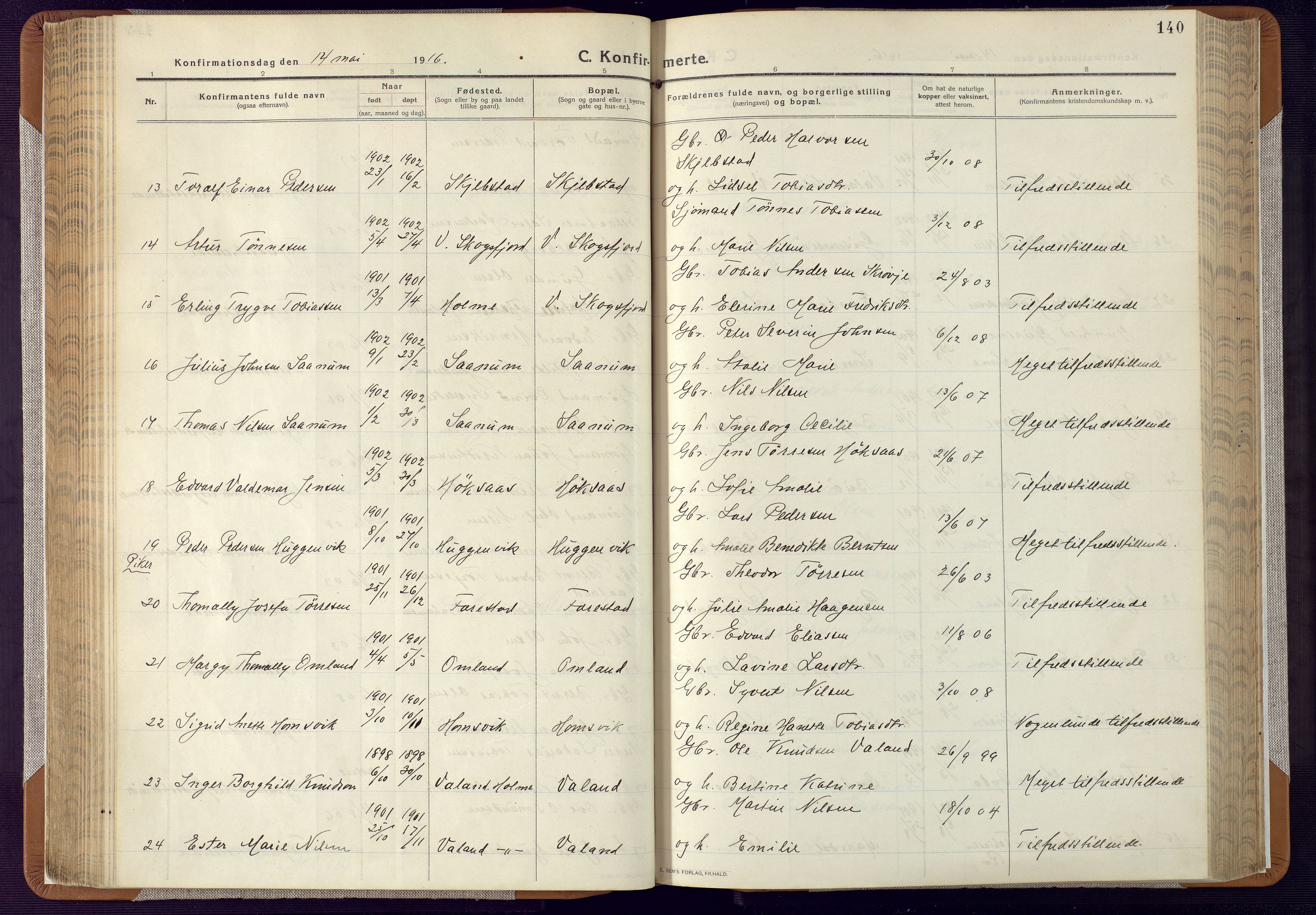 Mandal sokneprestkontor, AV/SAK-1111-0030/F/Fa/Faa/L0022: Parish register (official) no. A 22, 1913-1925, p. 140