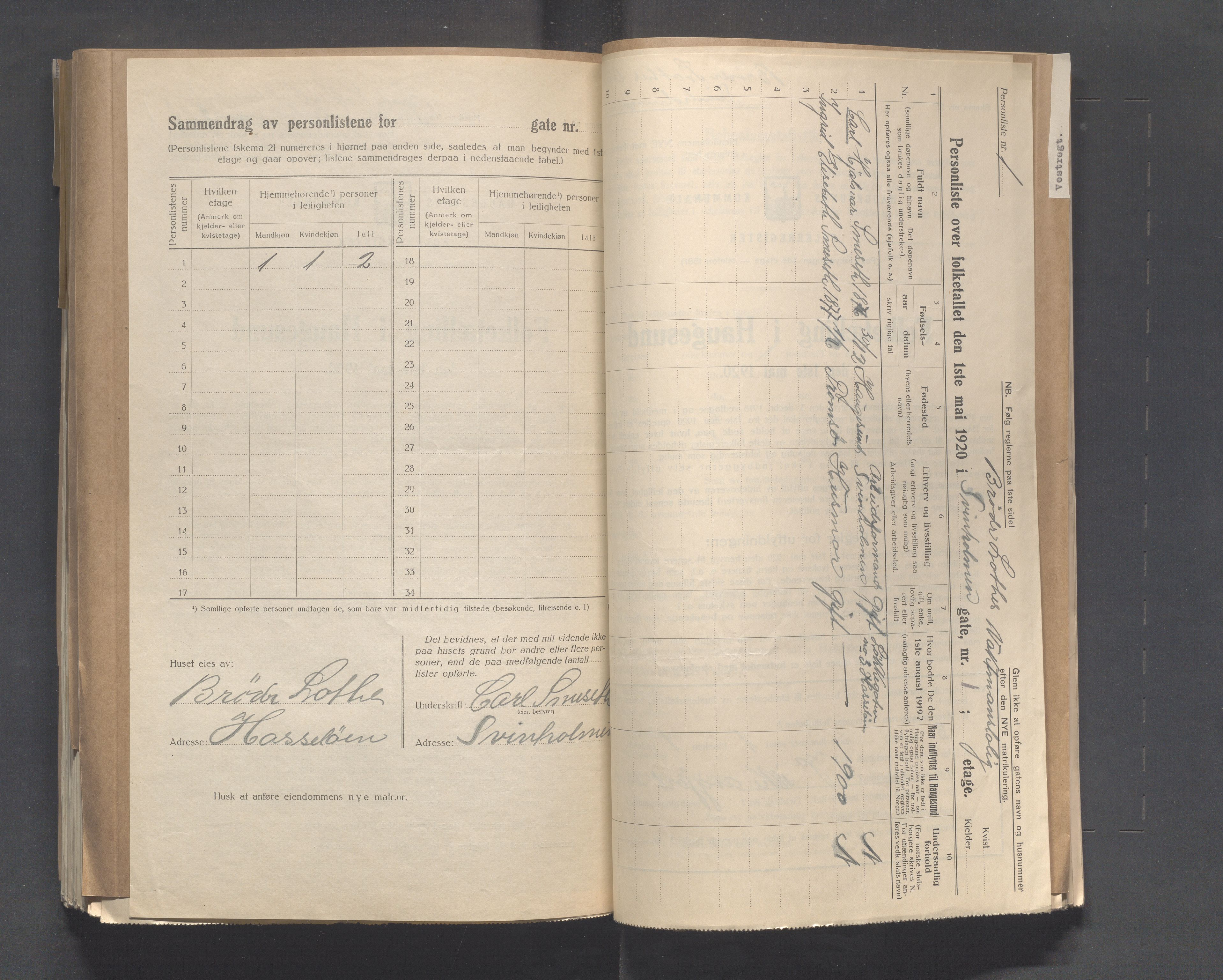 IKAR, Local census 1.5.1920 for Haugesund, 1920, p. 6305