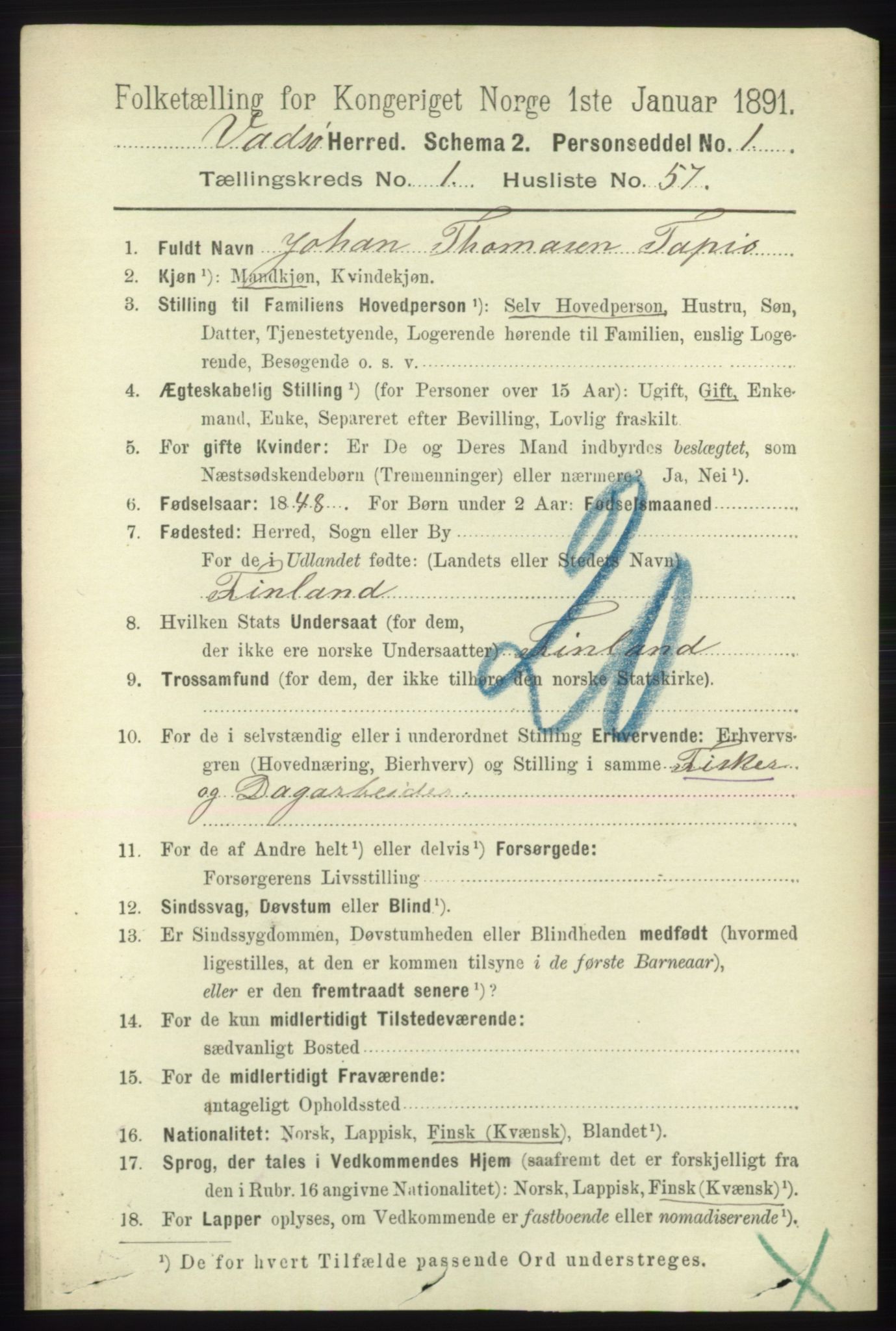 RA, 1891 census for 2029 Vadsø, 1891, p. 395