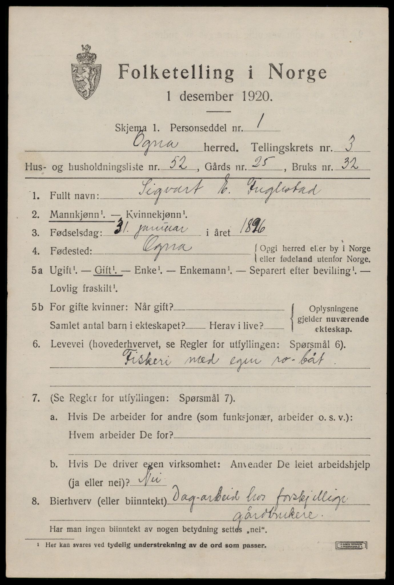 SAST, 1920 census for Ogna, 1920, p. 2441