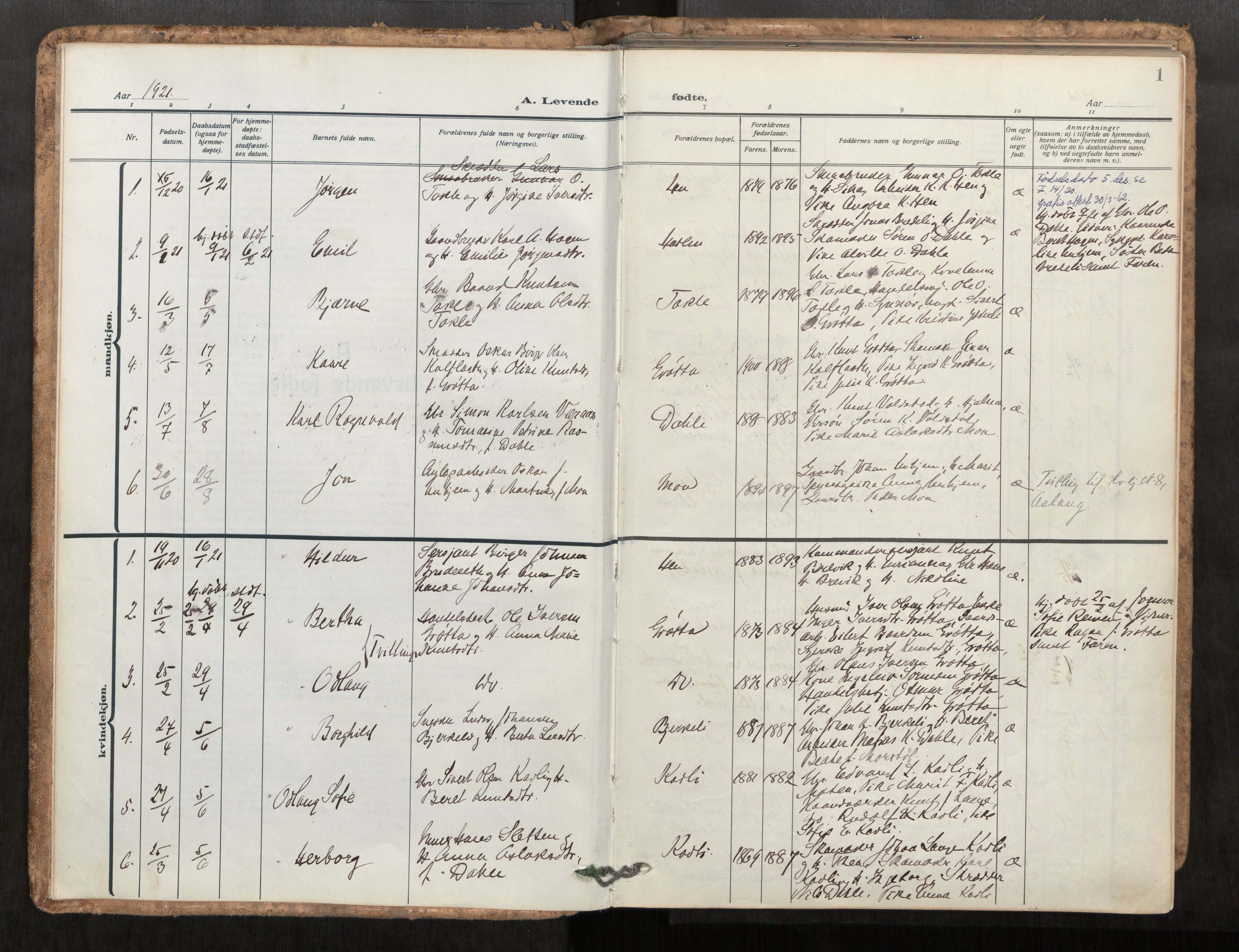 Ministerialprotokoller, klokkerbøker og fødselsregistre - Møre og Romsdal, SAT/A-1454/545/L0596: Parish register (official) no. 545A04, 1921-1956, p. 1