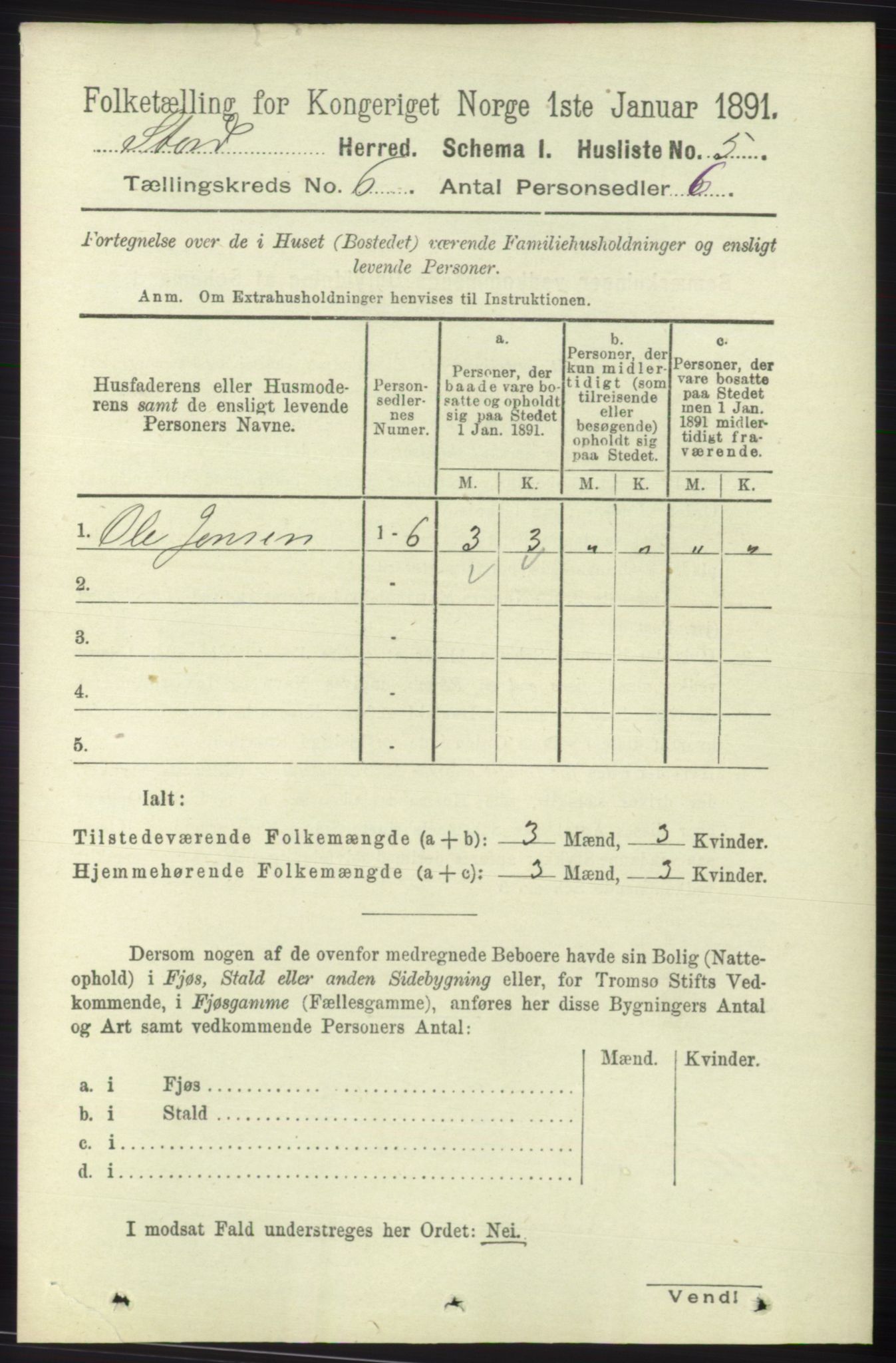 RA, 1891 census for 1221 Stord, 1891, p. 2075