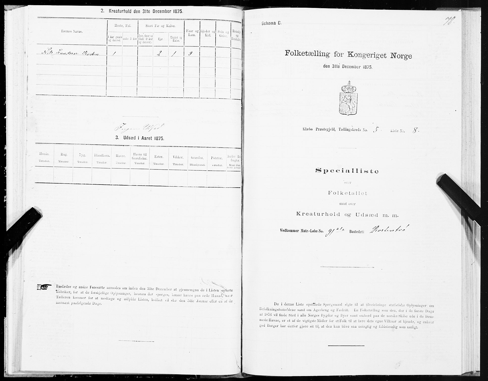 SAT, 1875 census for 1662P Klæbu, 1875, p. 2078