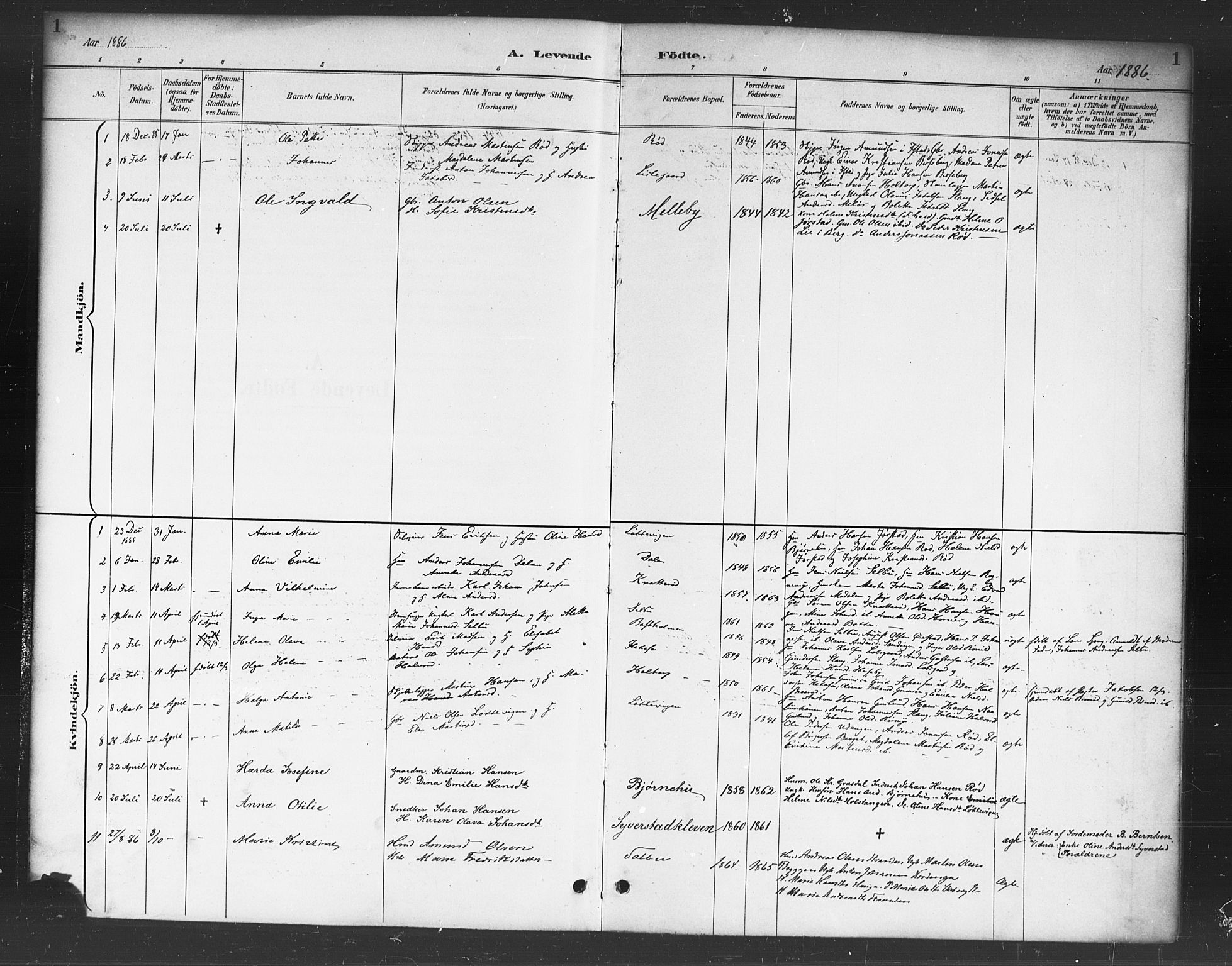Skjeberg prestekontor Kirkebøker, SAO/A-10923/F/Fc/L0001: Parish register (official) no. III 1, 1886-1897, p. 1