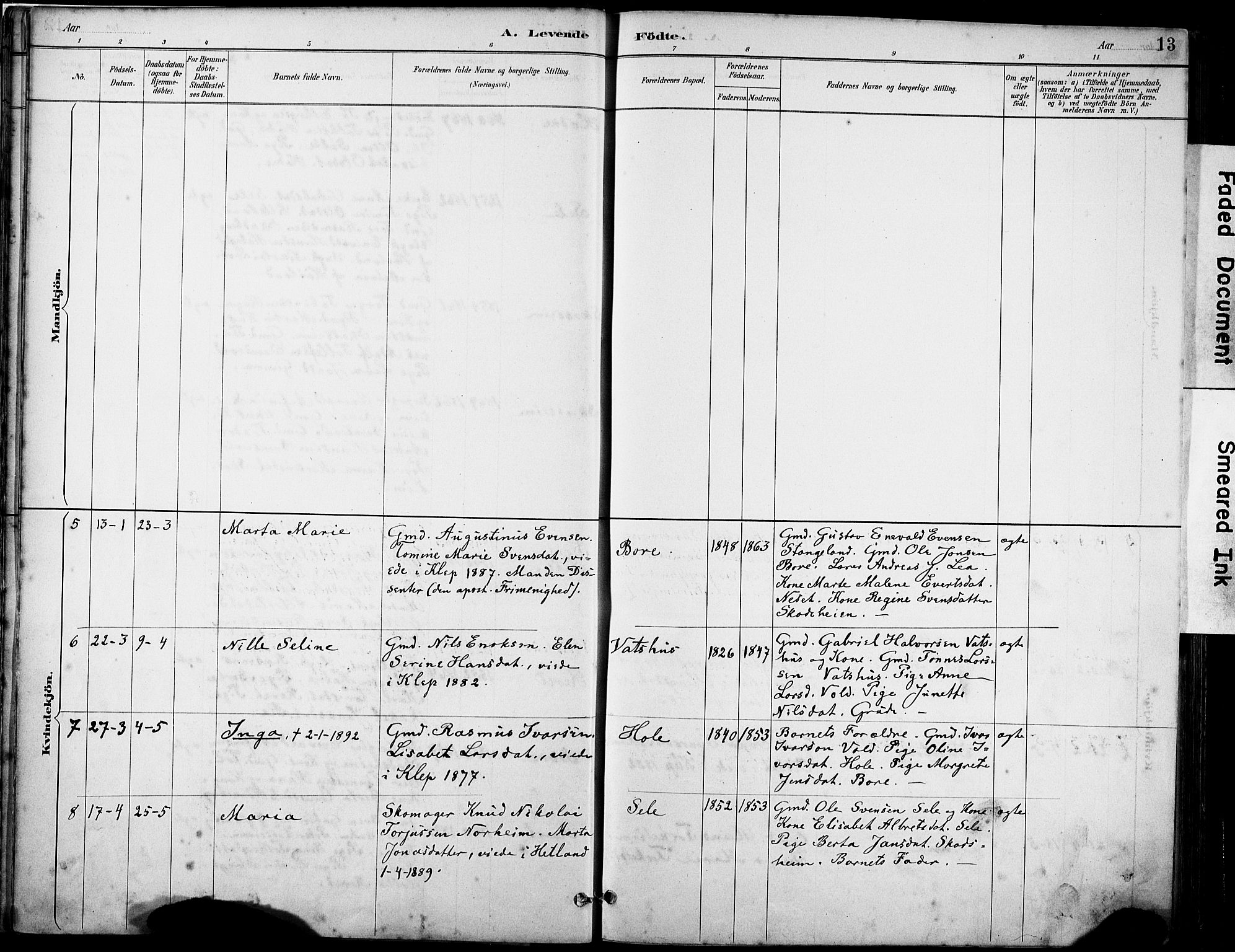 Klepp sokneprestkontor, SAST/A-101803/001/3/30BA/L0008: Parish register (official) no. A 9, 1886-1919, p. 13
