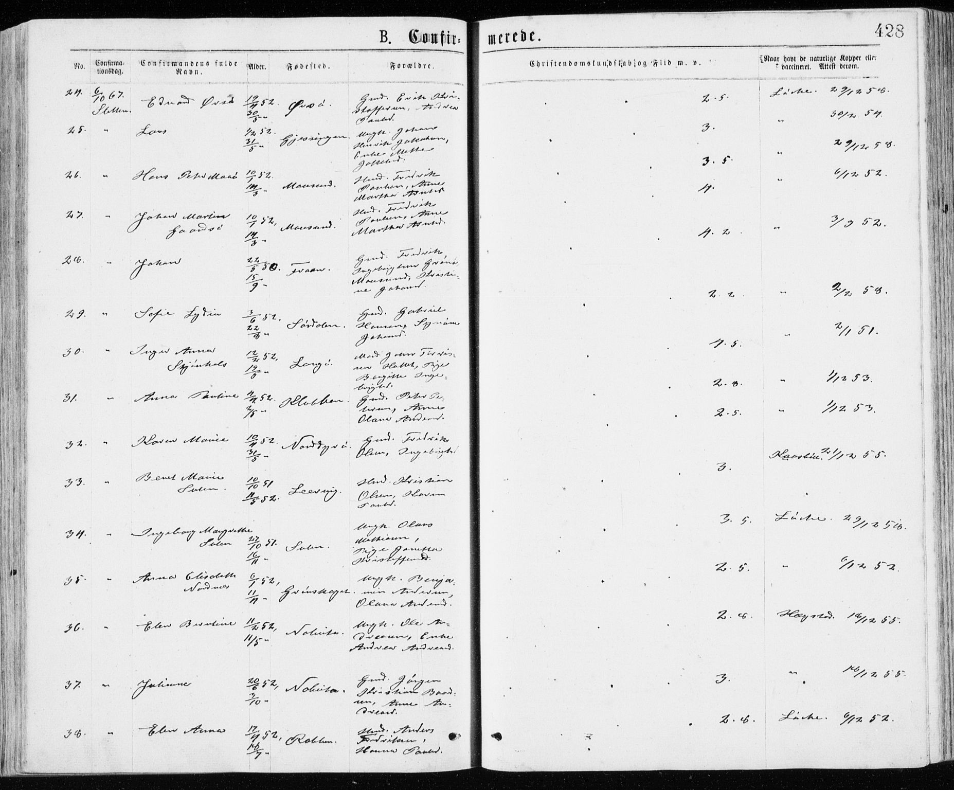 Ministerialprotokoller, klokkerbøker og fødselsregistre - Sør-Trøndelag, AV/SAT-A-1456/640/L0576: Parish register (official) no. 640A01, 1846-1876, p. 428