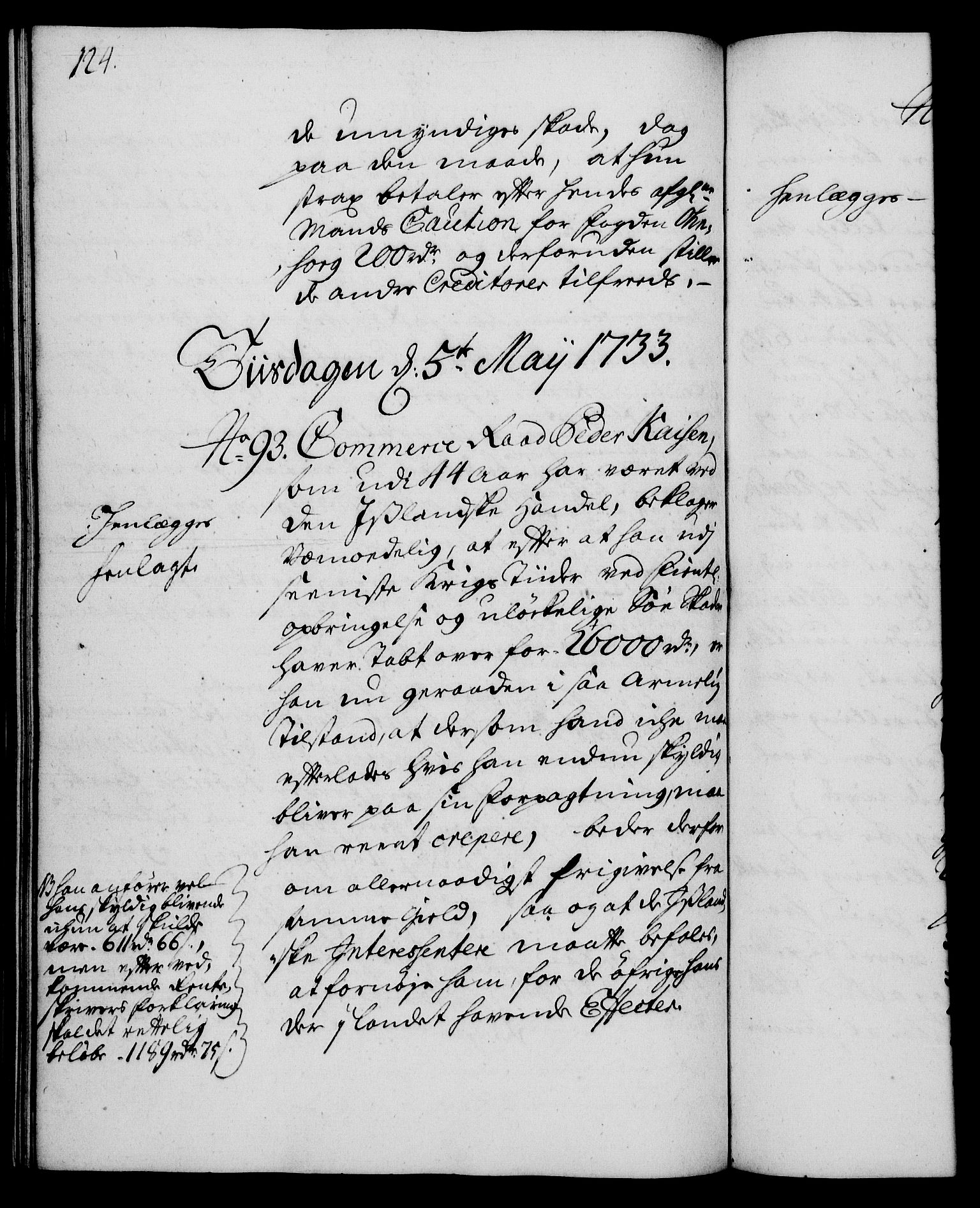 Rentekammeret, Kammerkanselliet, RA/EA-3111/G/Gh/Gha/L0015: Norsk ekstraktmemorialprotokoll (merket RK 53.60), 1733, p. 124