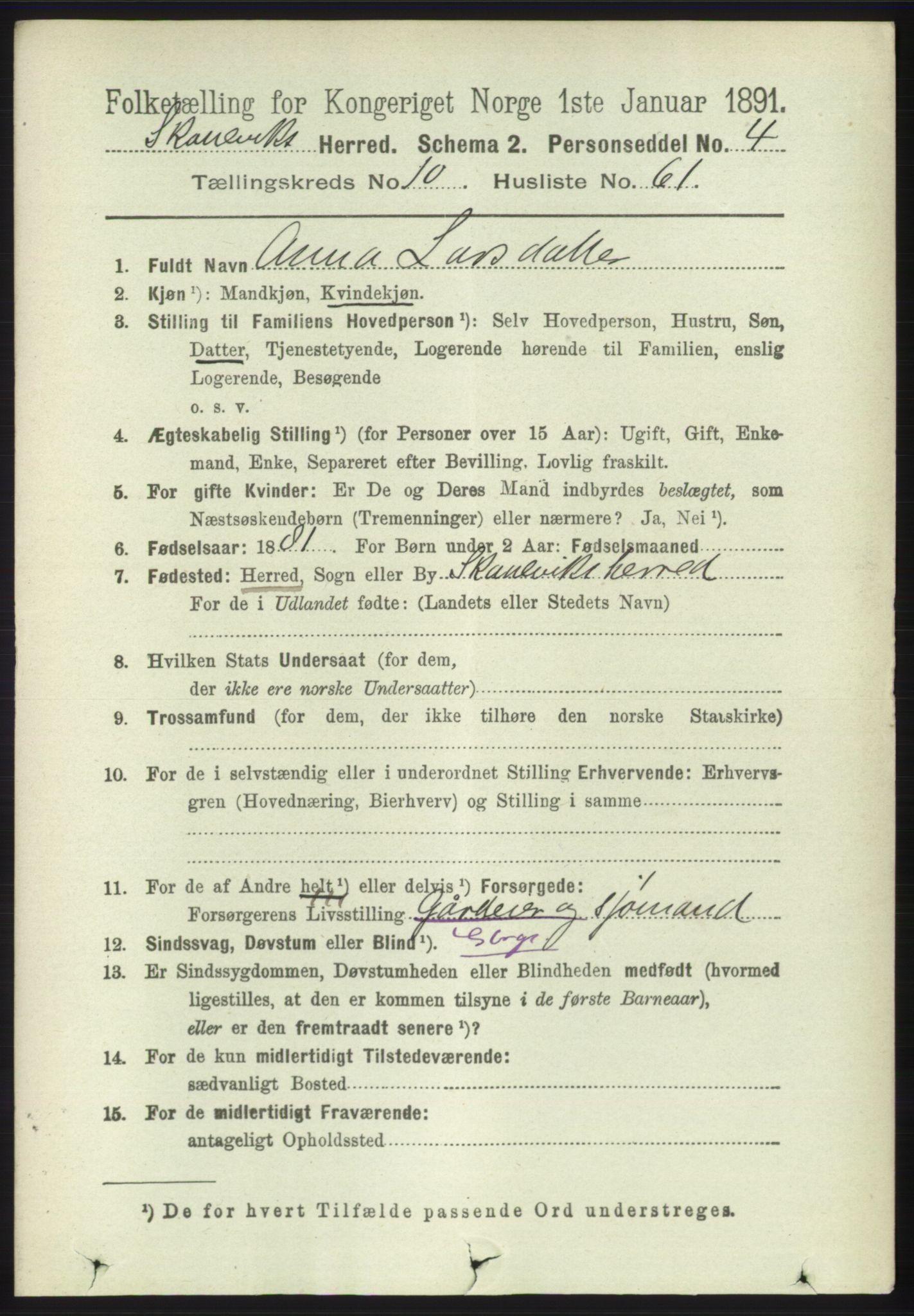 RA, 1891 census for 1212 Skånevik, 1891, p. 3239