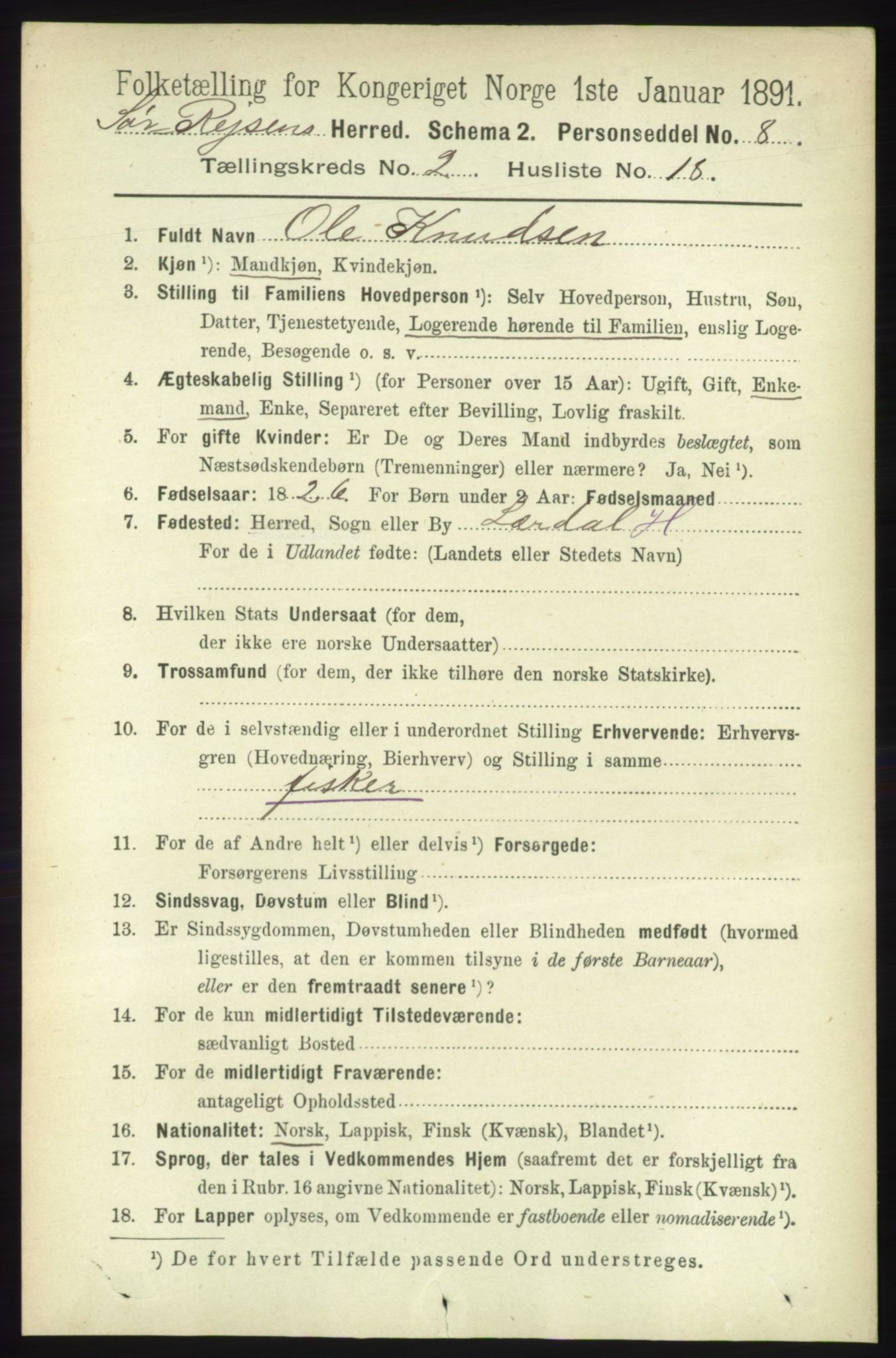 RA, 1891 census for 1925 Sørreisa, 1891, p. 473