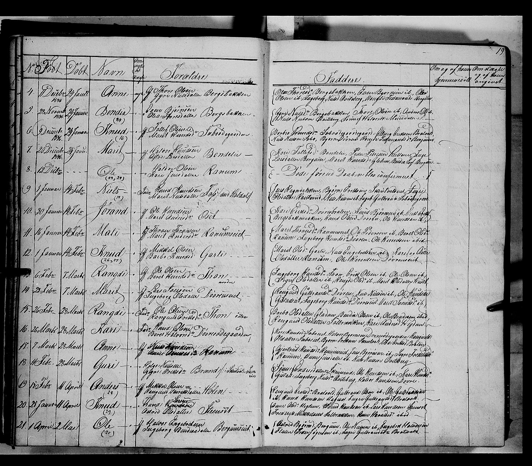 Nord-Aurdal prestekontor, SAH/PREST-132/H/Ha/Haa/L0007: Parish register (official) no. 7, 1842-1863, p. 19