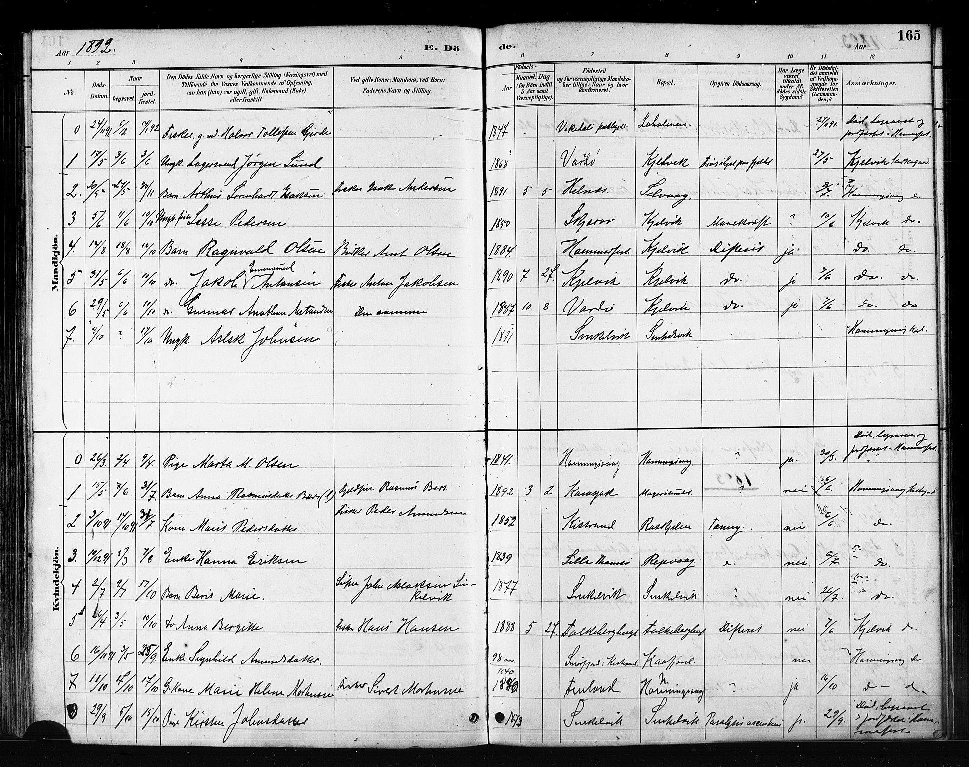 Måsøy sokneprestkontor, SATØ/S-1348/H/Ha/L0007kirke: Parish register (official) no. 7, 1887-1899, p. 165