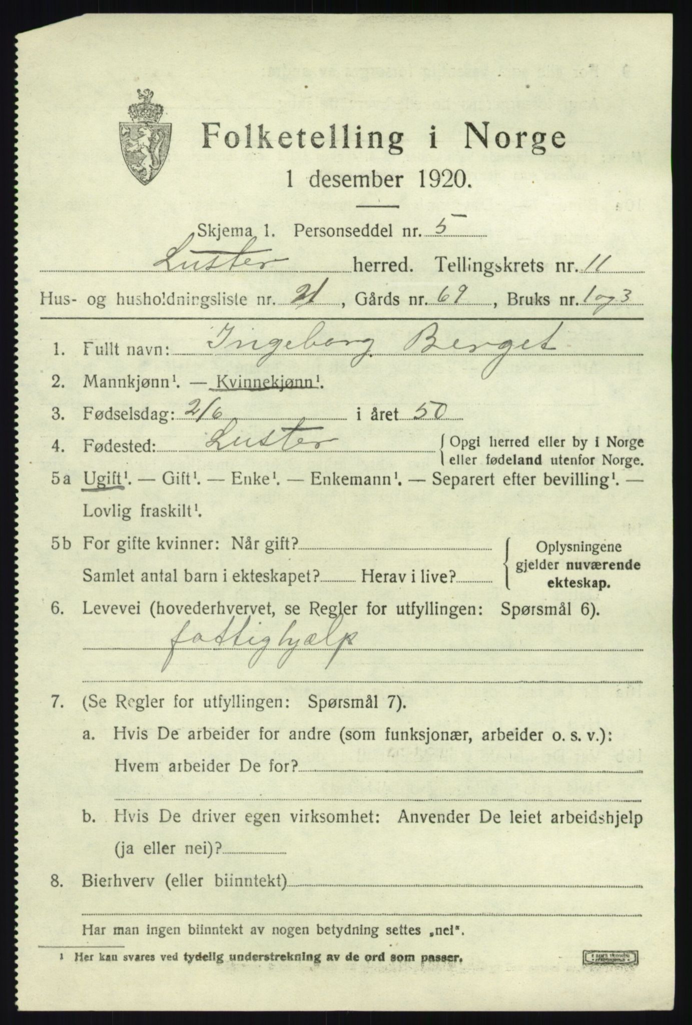 SAB, 1920 census for Luster, 1920, p. 6034