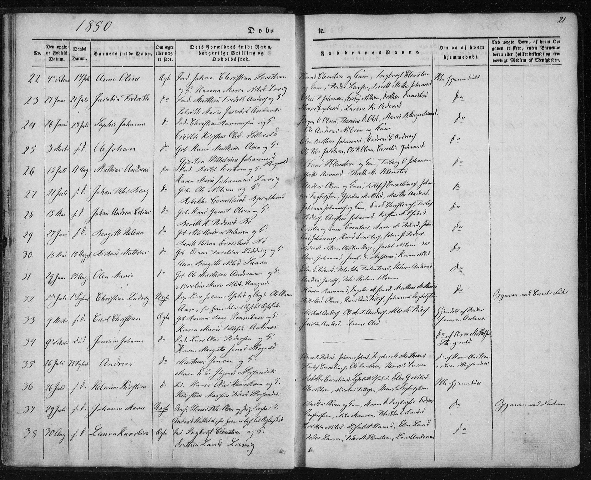 Ministerialprotokoller, klokkerbøker og fødselsregistre - Nordland, AV/SAT-A-1459/897/L1396: Parish register (official) no. 897A04, 1842-1866, p. 21