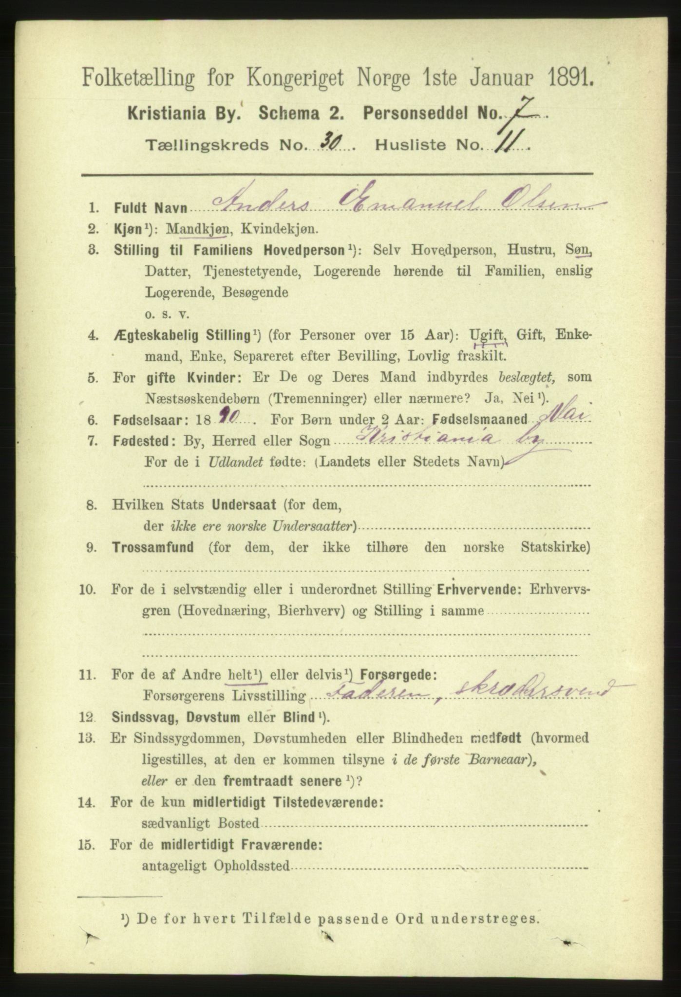 RA, 1891 census for 0301 Kristiania, 1891, p. 15833
