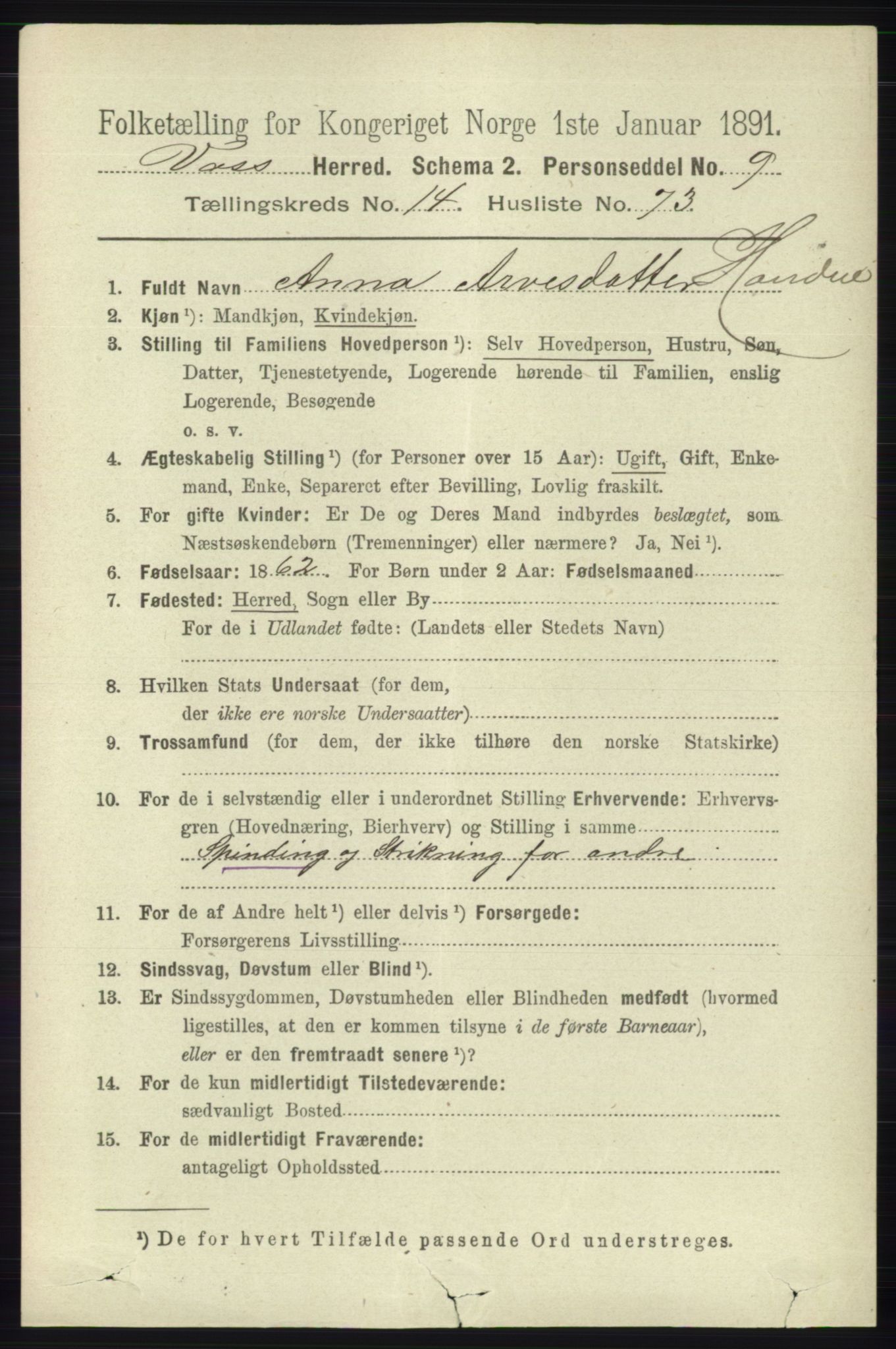 RA, 1891 census for 1235 Voss, 1891, p. 7704