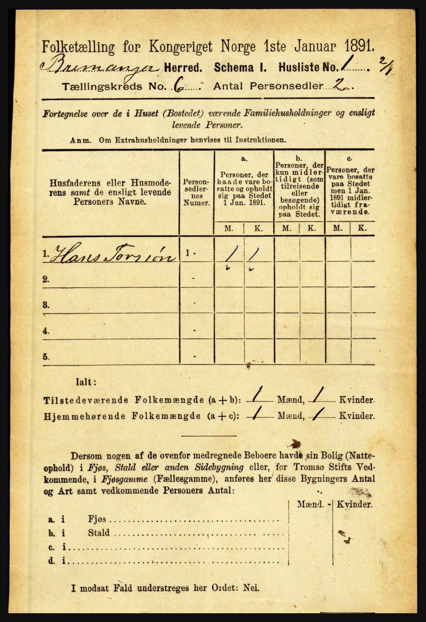 RA, 1891 census for 1438 Bremanger, 1891, p. 2327