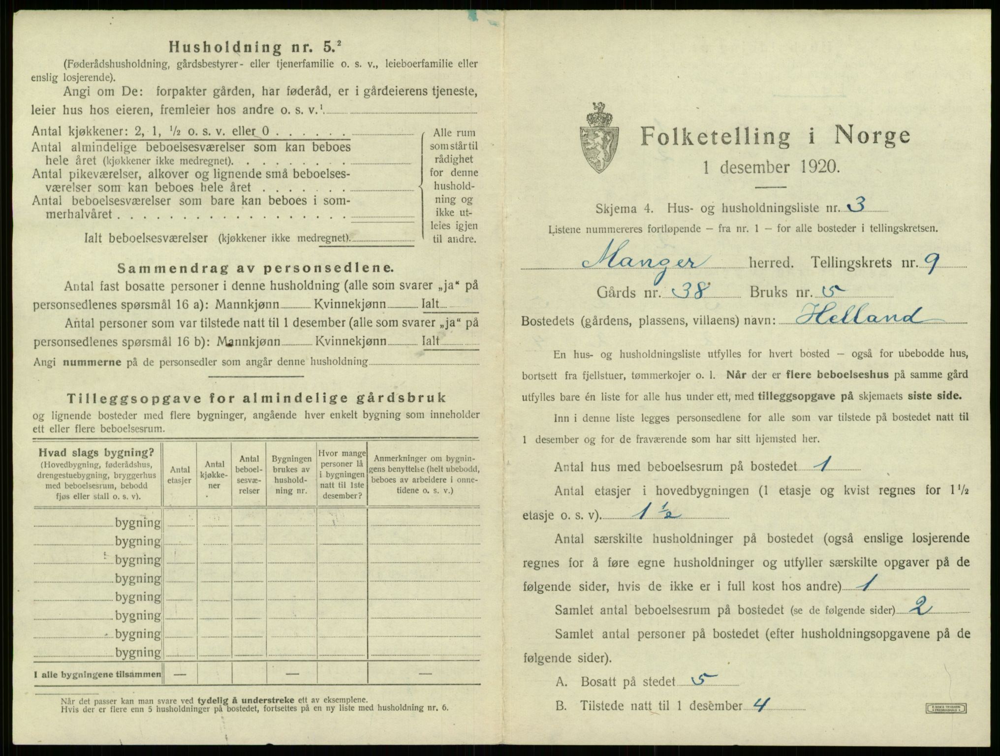 SAB, 1920 census for Manger, 1920, p. 684