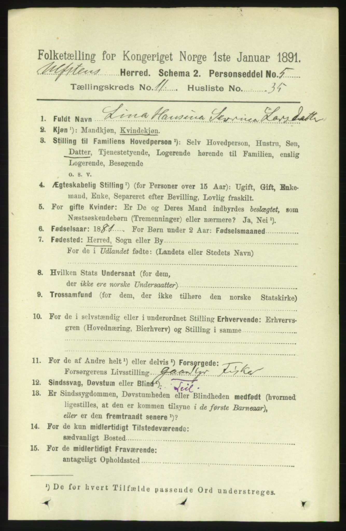 RA, 1891 census for 1516 Ulstein, 1891, p. 3669