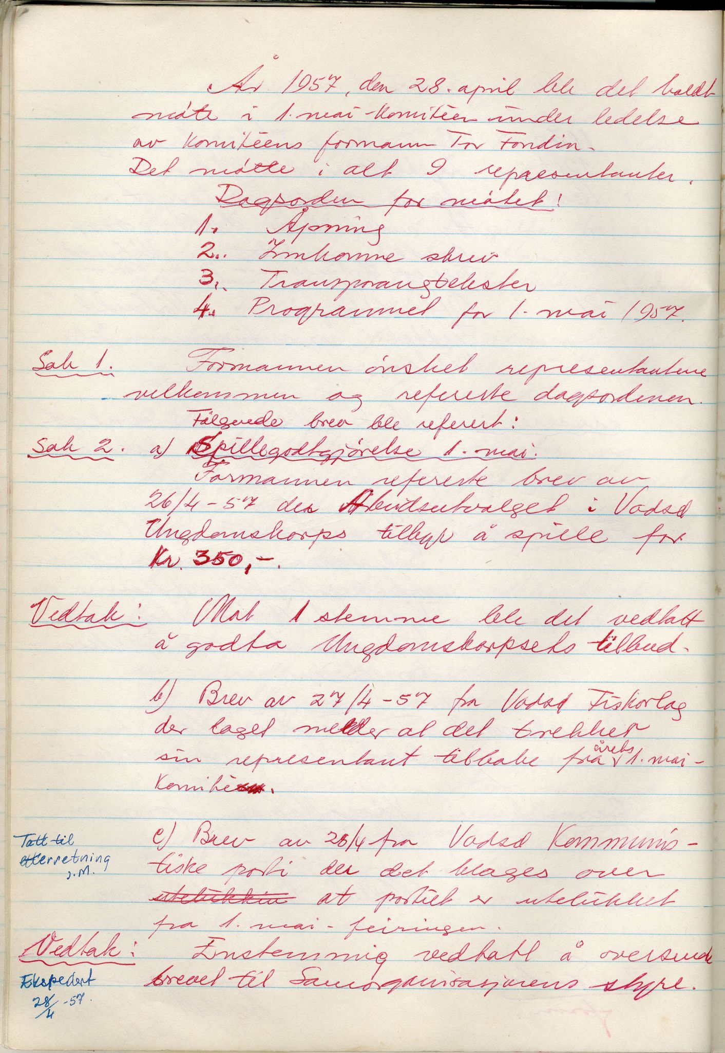 Vadsø Faglige Samorganisasjon, FMFB/A-1085/A/L0001: Styreprotokoll, 1951-1964, p. 109