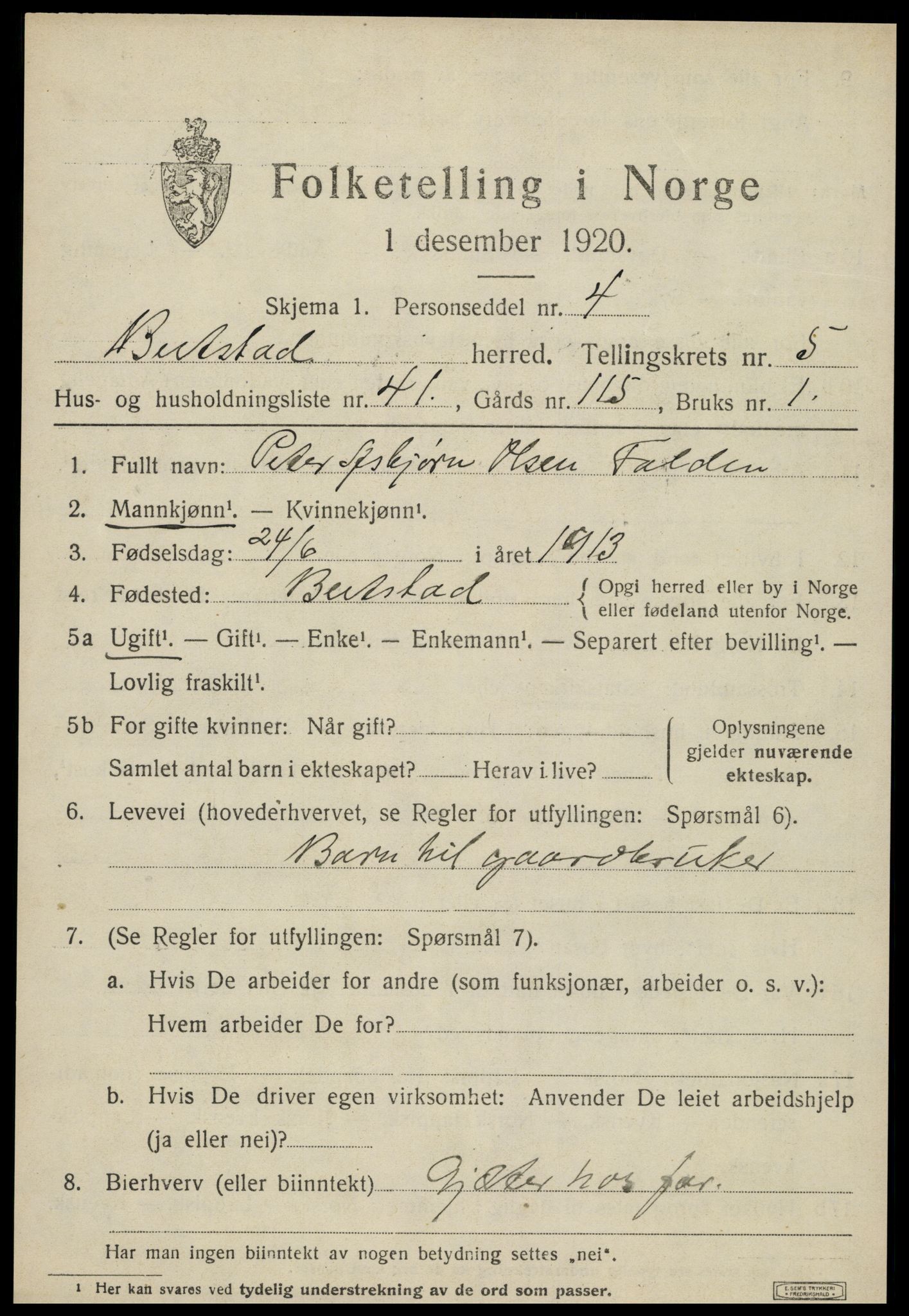 SAT, 1920 census for Beitstad, 1920, p. 4093