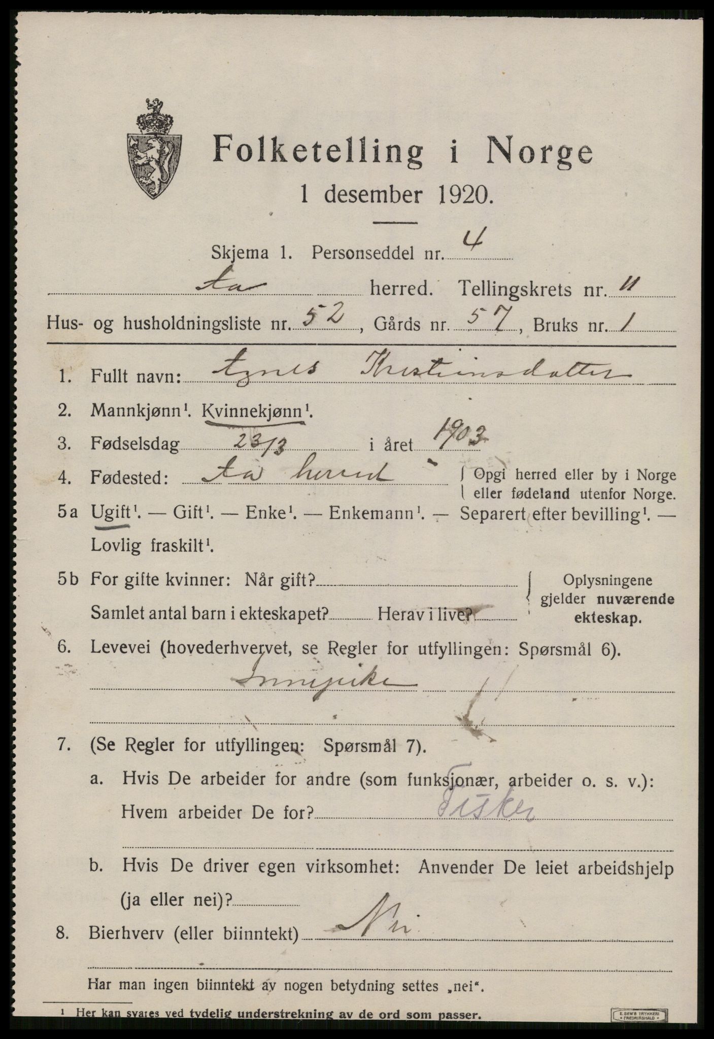 SAT, 1920 census for Å, 1920, p. 5030