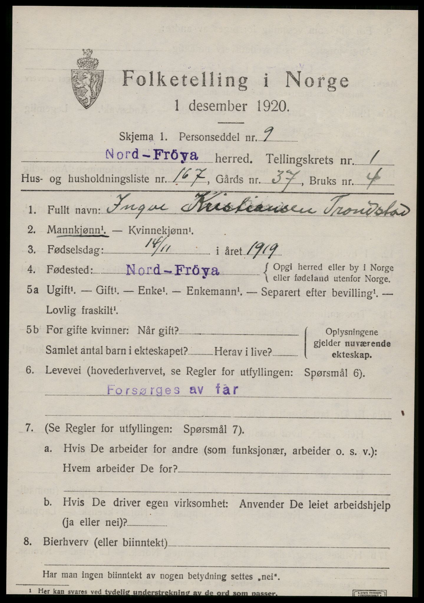SAT, 1920 census for Nord-Frøya, 1920, p. 3405
