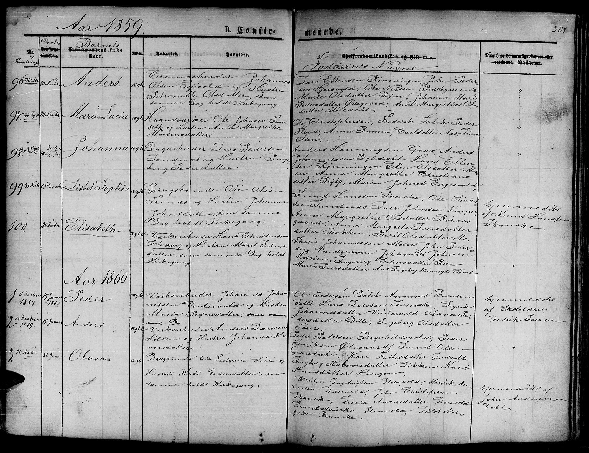 Ministerialprotokoller, klokkerbøker og fødselsregistre - Sør-Trøndelag, SAT/A-1456/681/L0938: Parish register (copy) no. 681C02, 1829-1879, p. 307