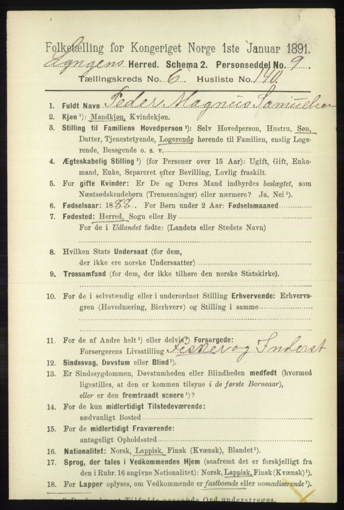 RA, 1891 census for 1938 Lyngen, 1891, p. 6238