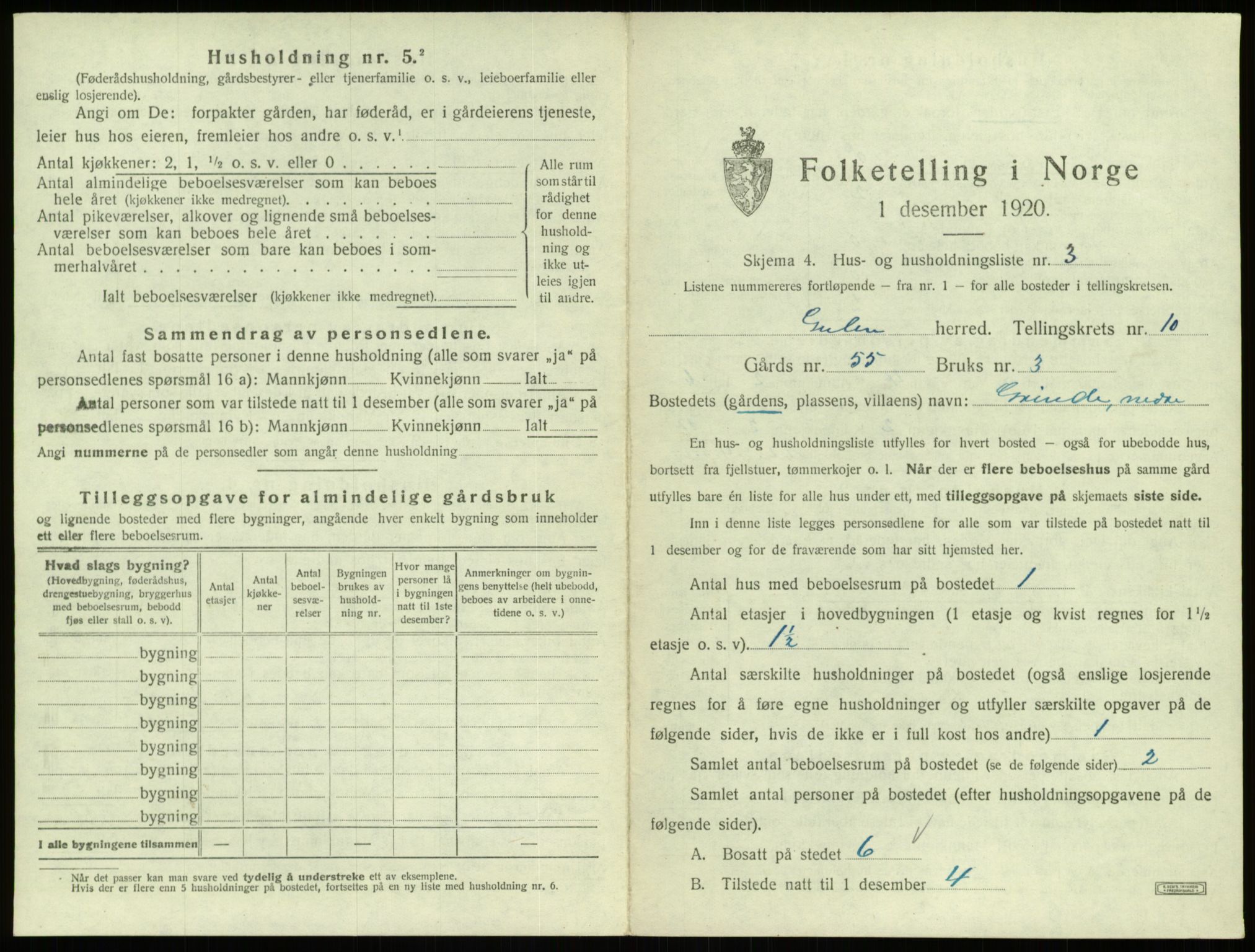 SAB, 1920 census for Gulen, 1920, p. 623